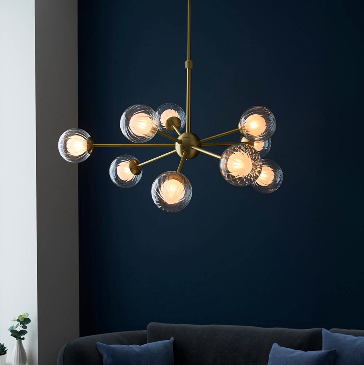 9 Light Pendant, Satin Brass - ID 12091