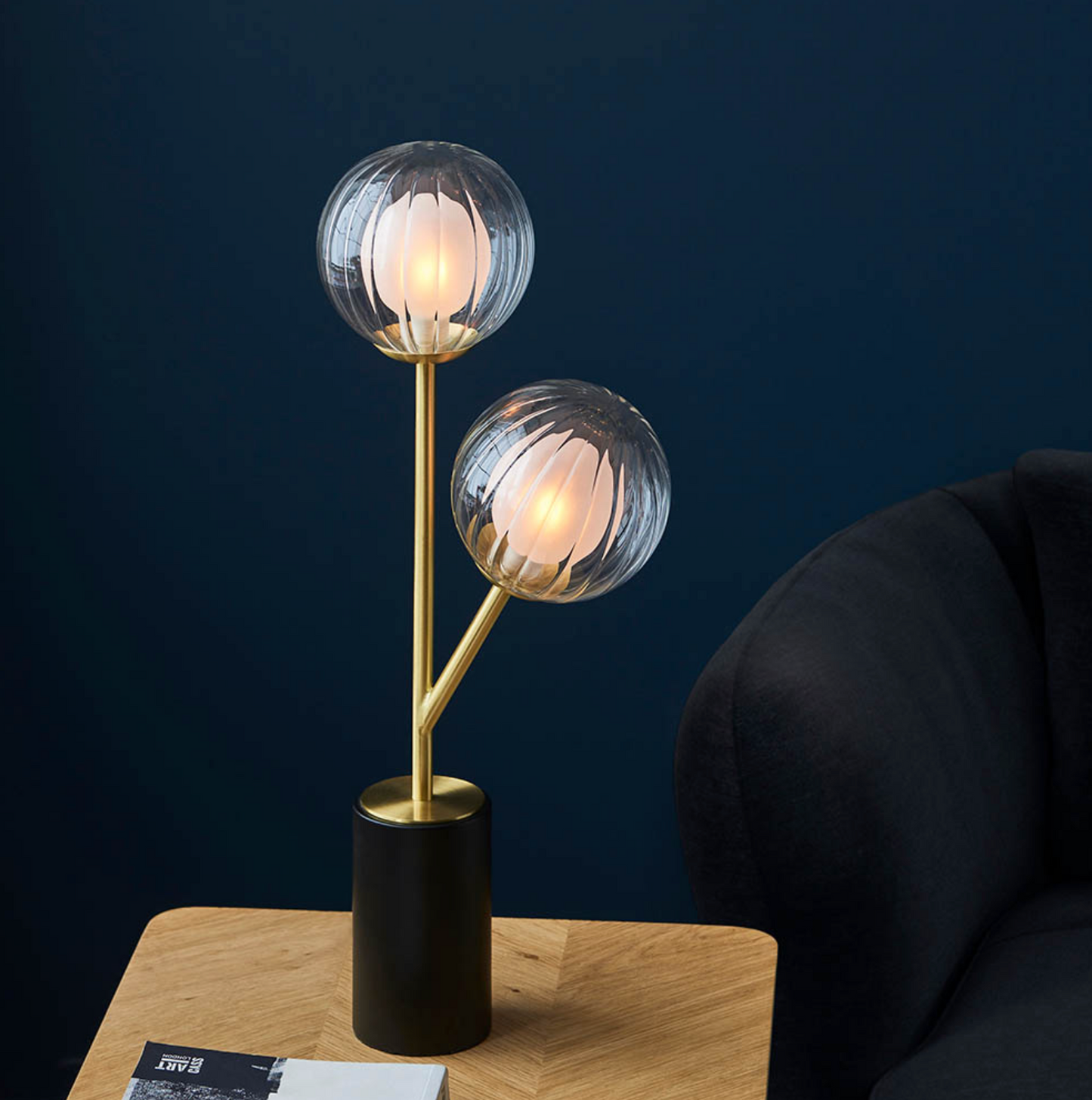 2 Light Table Lamp, Satin Brass & Brass - ID 12094
