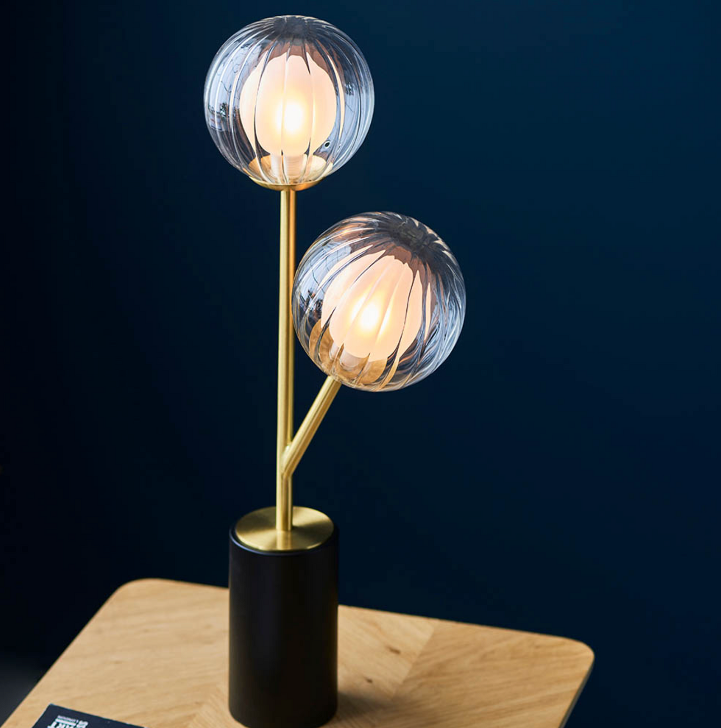2 Light Table Lamp, Satin Brass & Brass - ID 12094