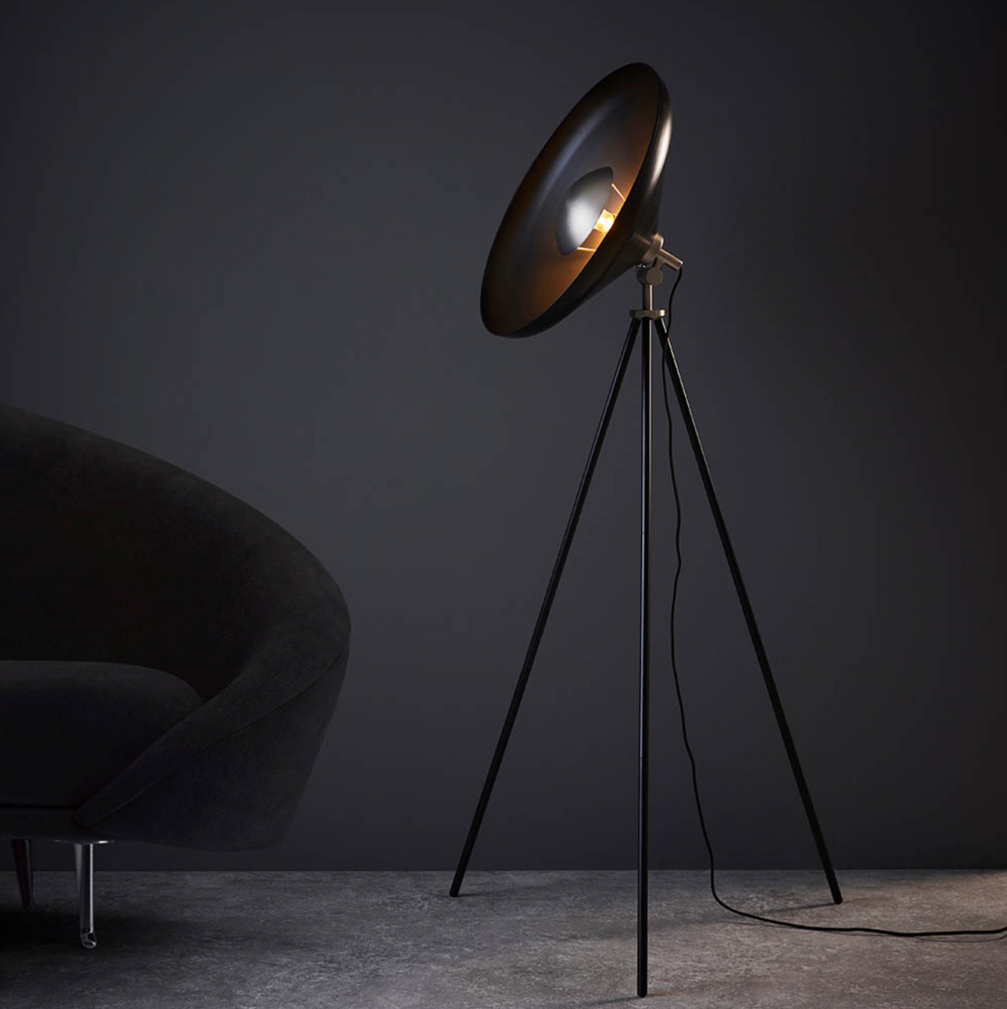 Matt Black Coned Floor Light, Matt Nickel- ID 12098