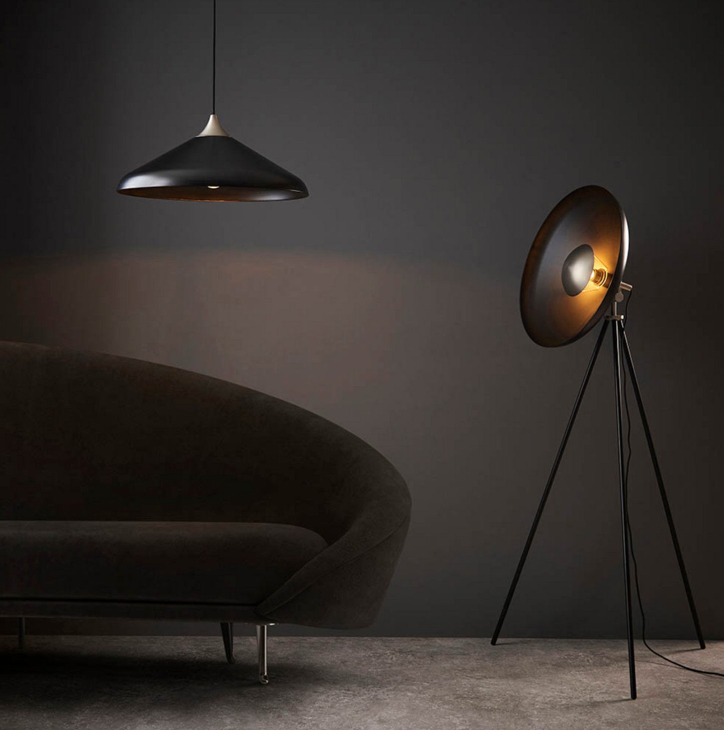 Matt Black Coned Floor Light, Matt Nickel- ID 12098