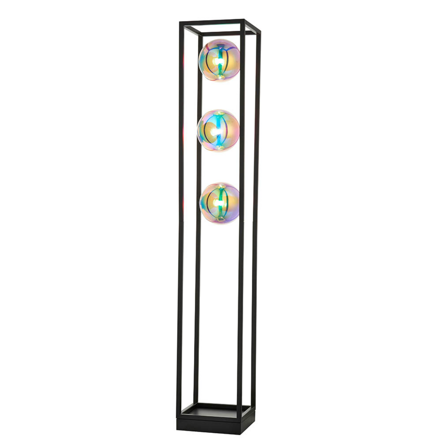 Matt Black Open Frame Floor Light With Iridescent Glass - ID 12102