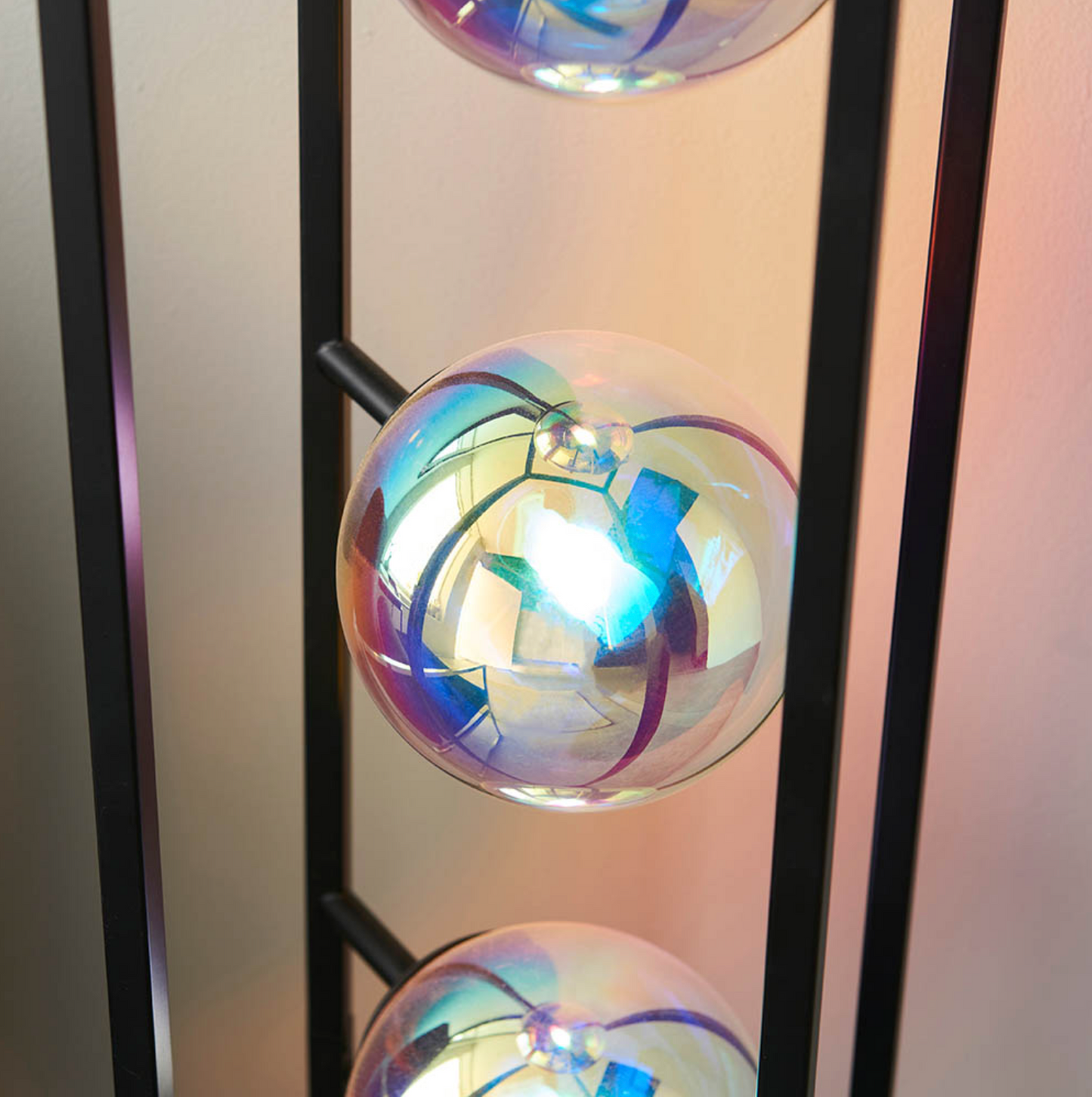 Matt Black Open Frame Floor Light With Iridescent Glass - ID 12102
