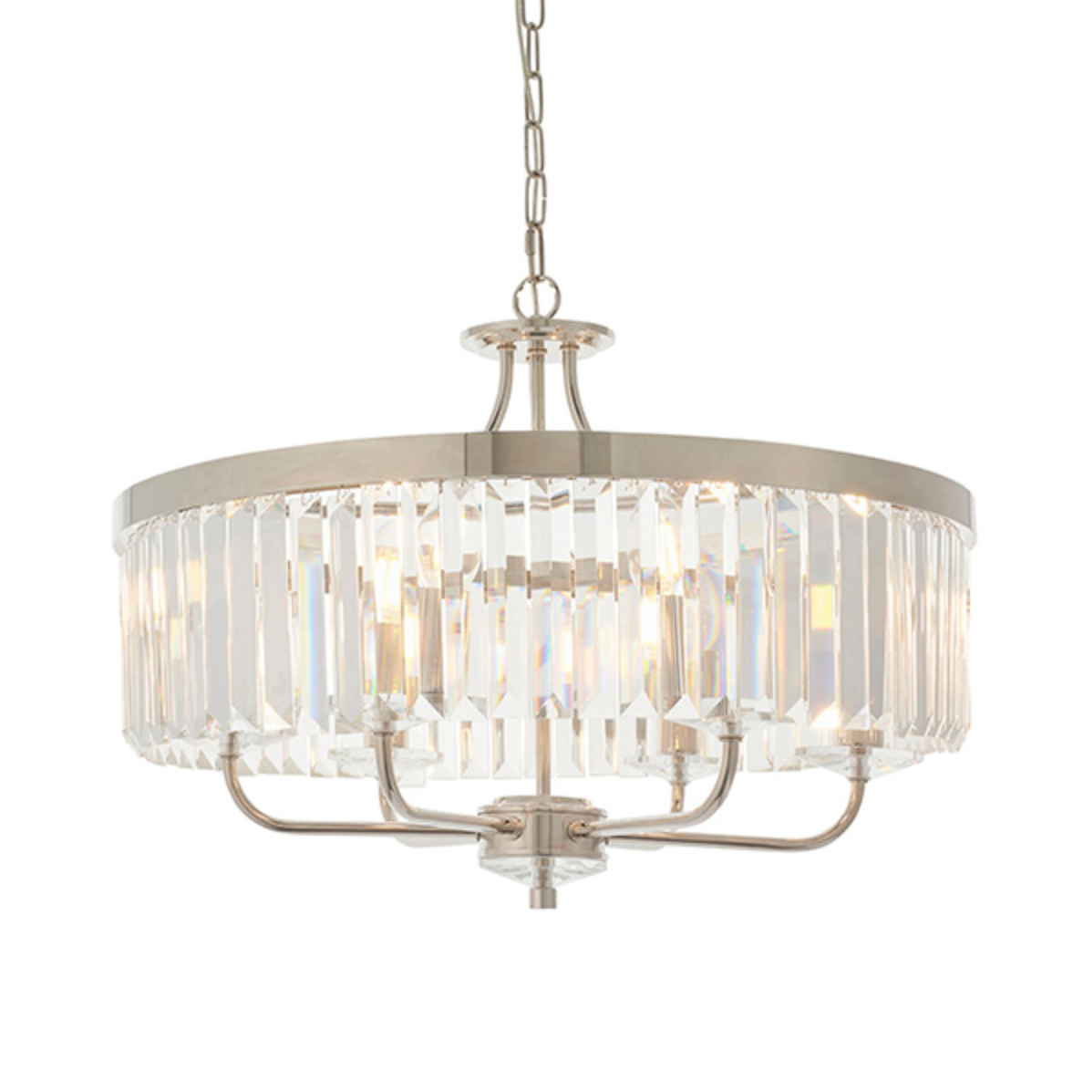 Round Bright Nickel Cut Glass Chandelier - ID 12105