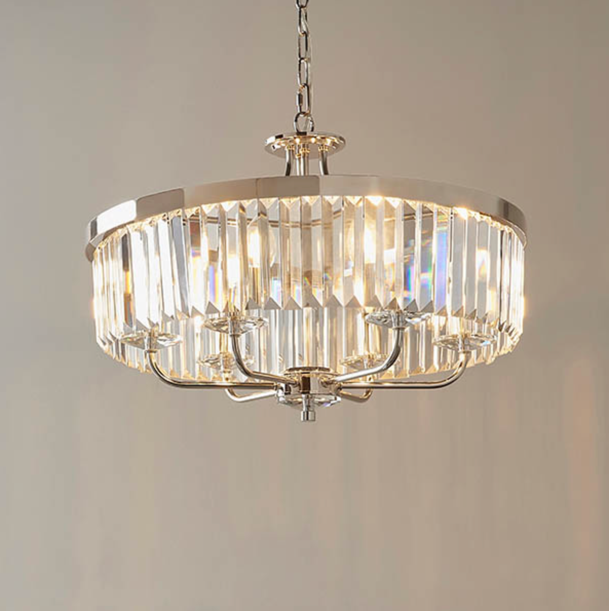 Round Bright Nickel Cut Glass Chandelier - ID 12105
