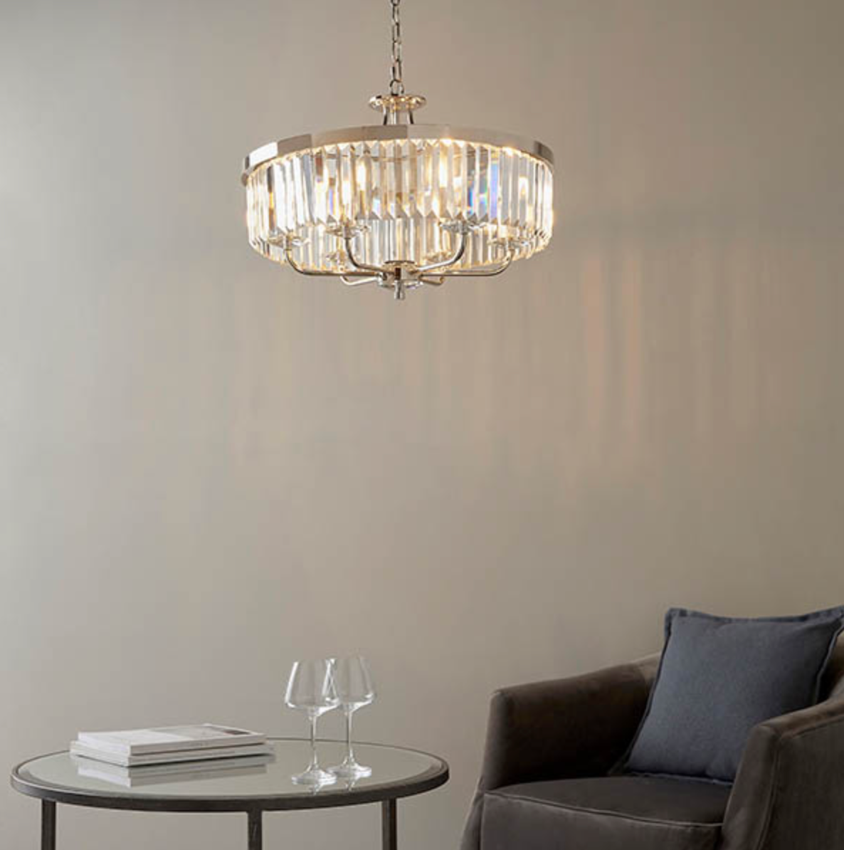 Round Bright Nickel Cut Glass Chandelier - ID 12105