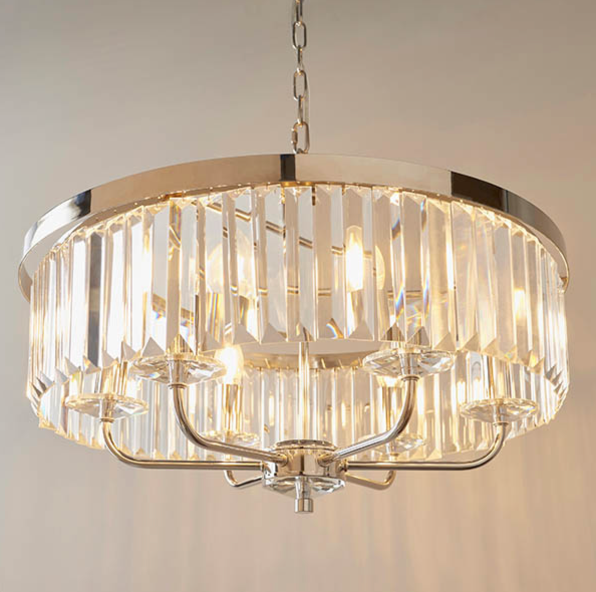 Round Bright Nickel Cut Glass Chandelier - ID 12105