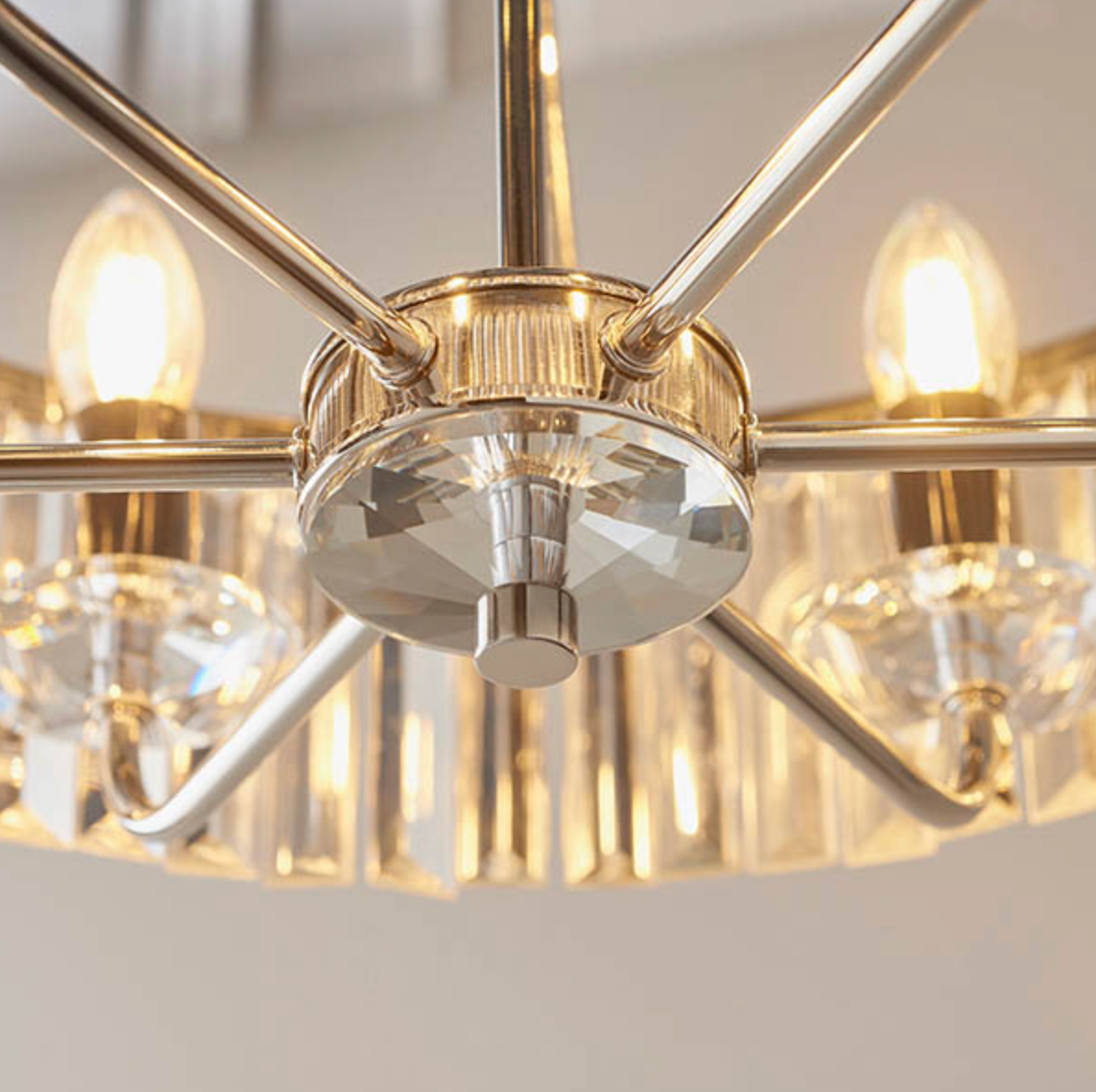 Round Bright Nickel Cut Glass Chandelier - ID 12105