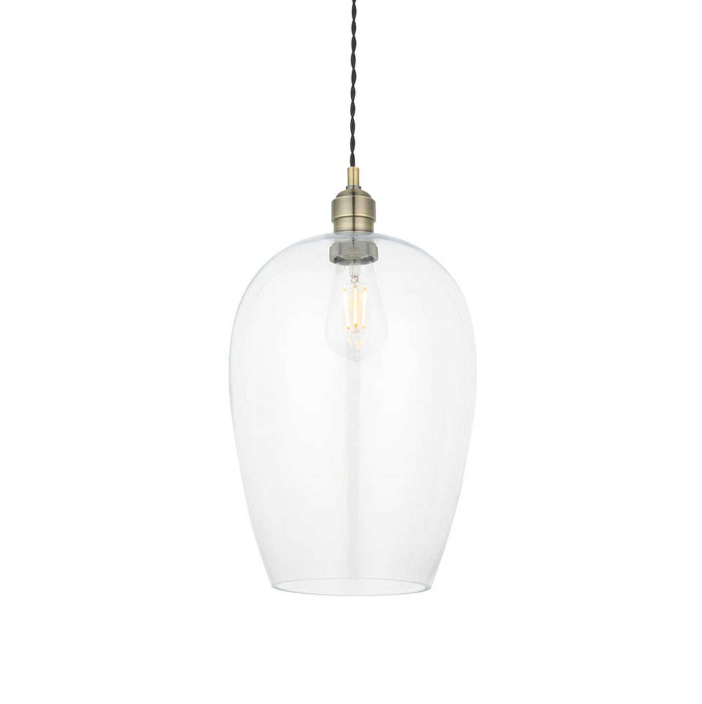 Clear Glass & Antique Brass Large Pendant - ID 12106