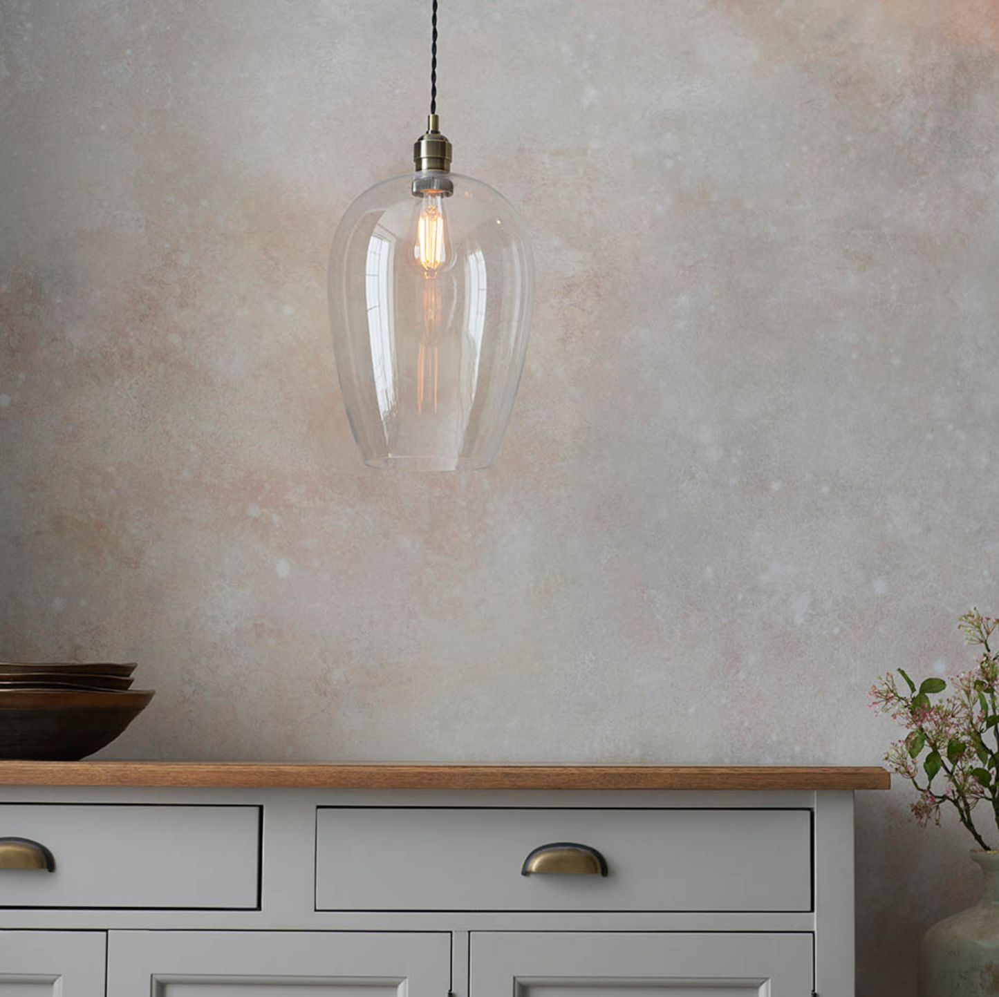 Clear Glass & Antique Brass Large Pendant - ID 12106