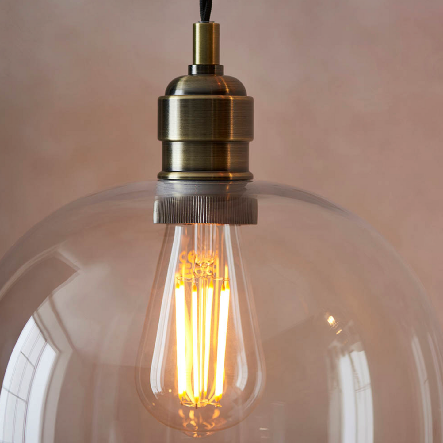 Clear Glass & Antique Brass Large Pendant - ID 12106