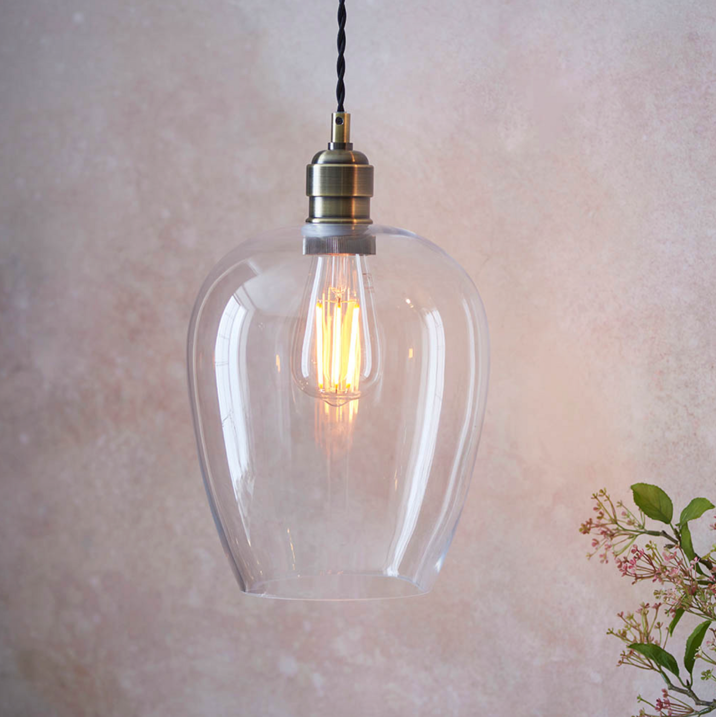 Clear Glass & Antique Brass Small Pendant - ID 12107