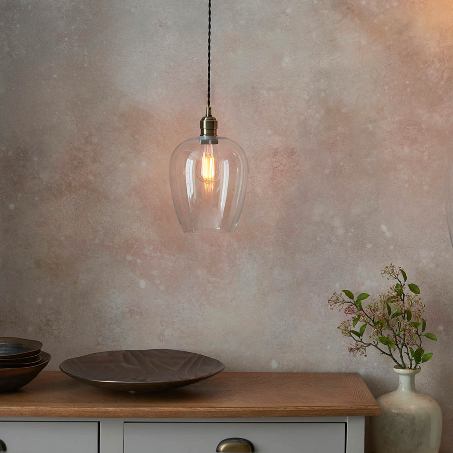 Clear Glass & Antique Brass Small Pendant - ID 12107