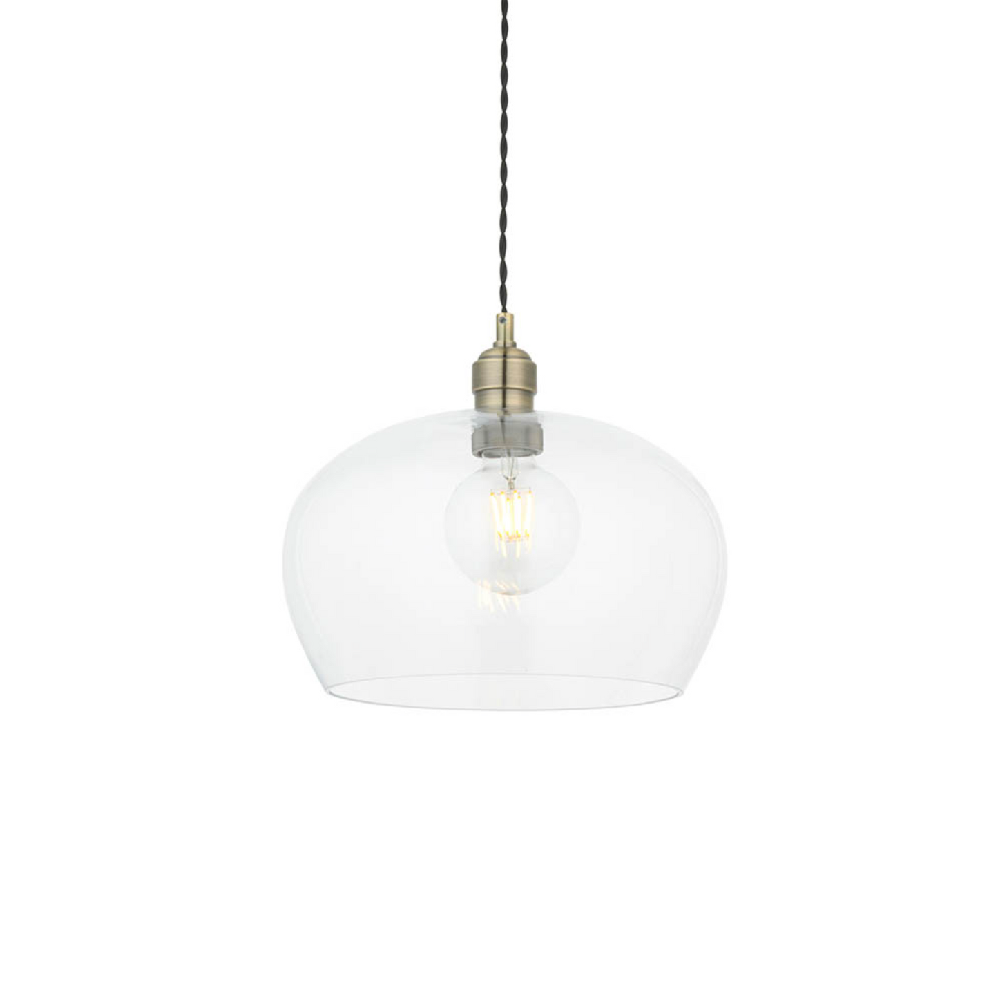 Clear Glass & Antique Brass Medium Pendant - ID 12108