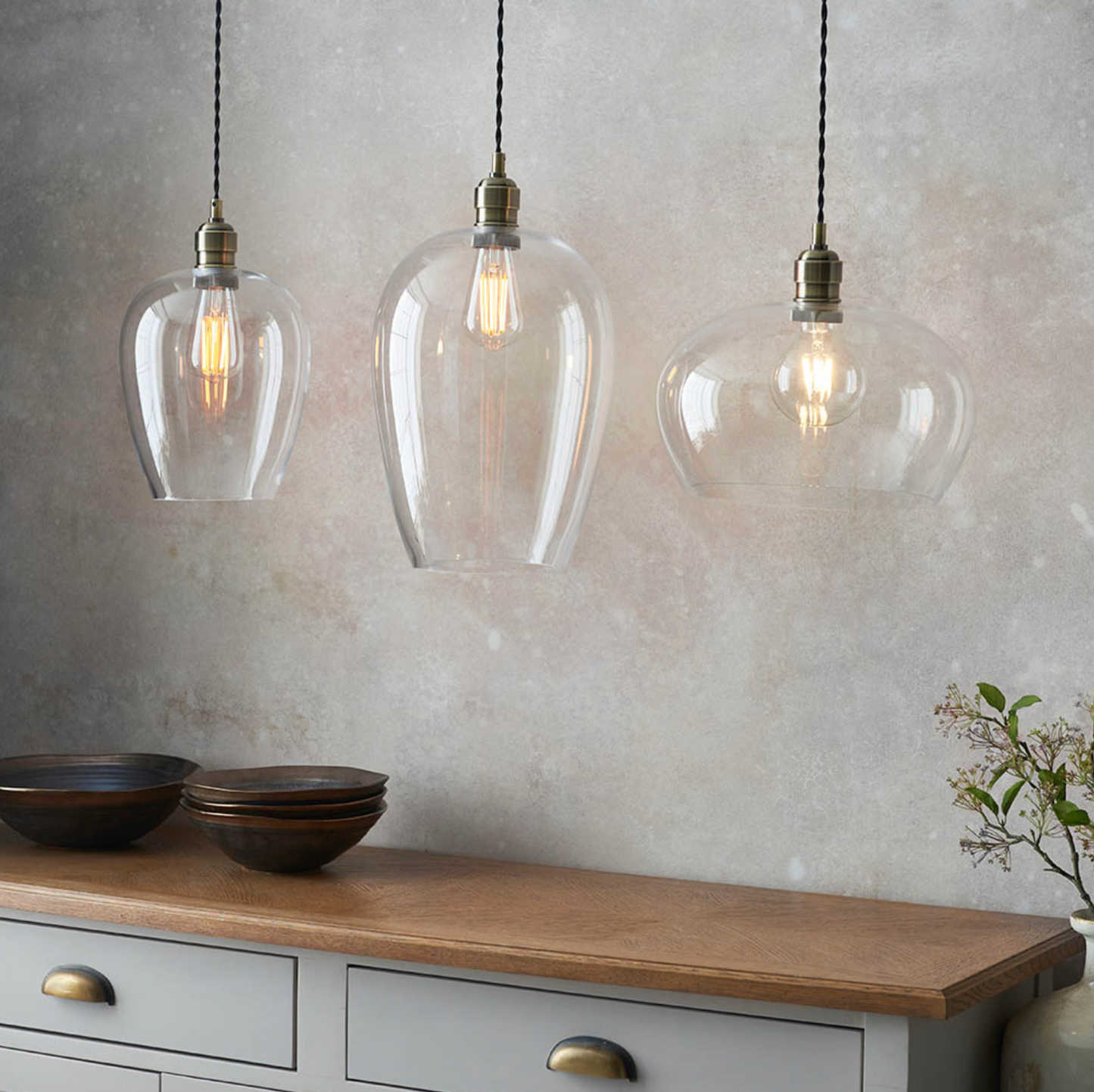 Clear Glass & Antique Brass Medium Pendant - ID 12108