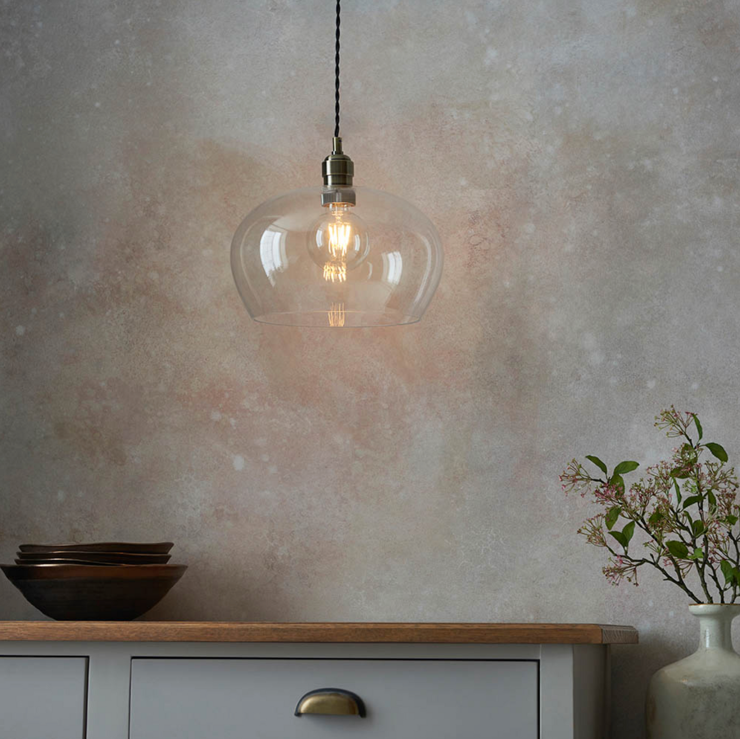 Clear Glass & Antique Brass Medium Pendant - ID 12108