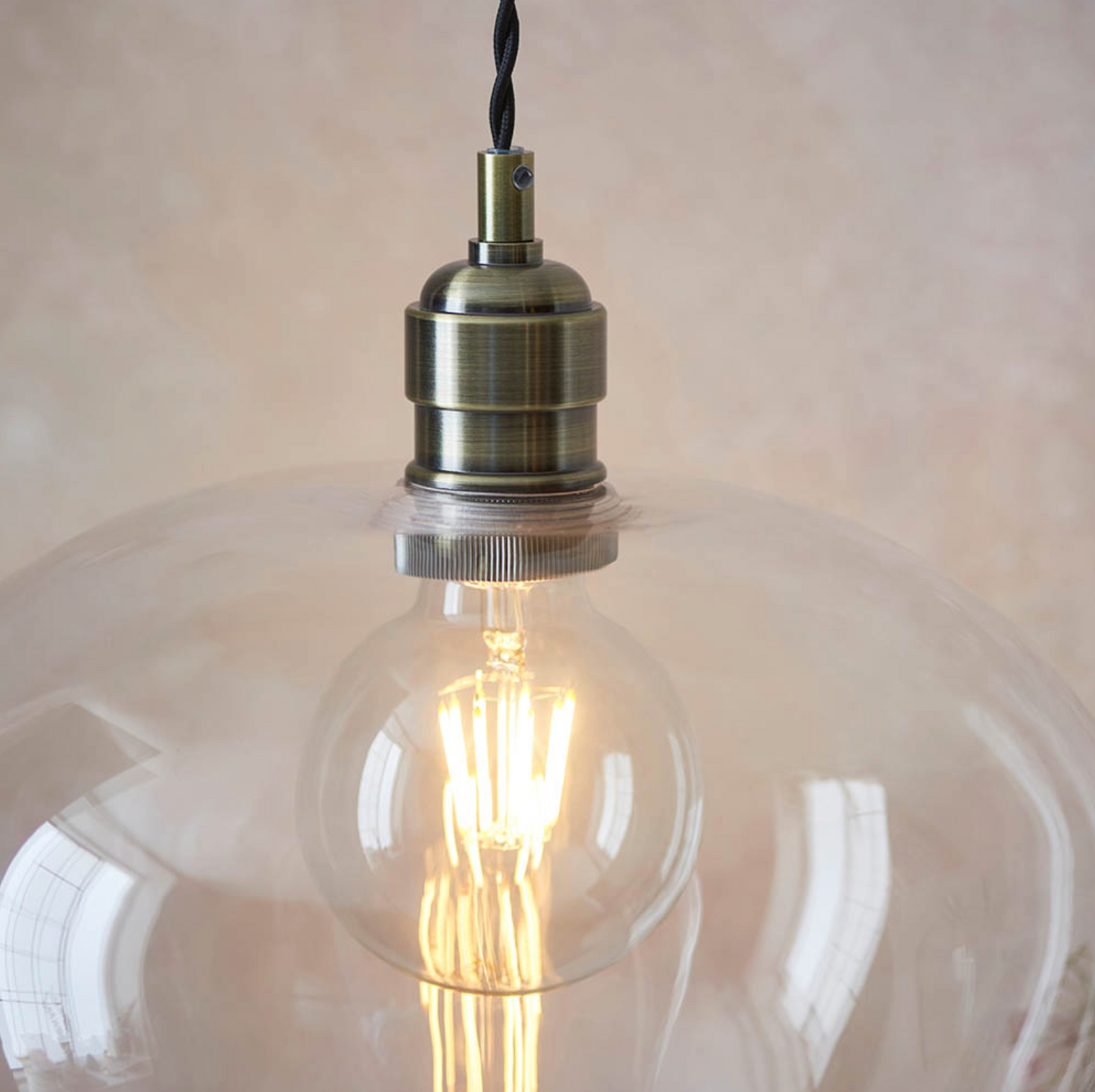 Clear Glass & Antique Brass Medium Pendant - ID 12108