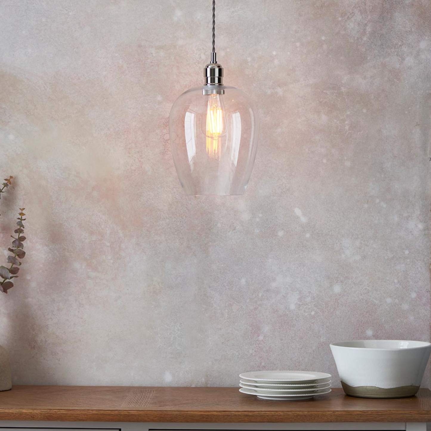 Clear Glass & Bright Nickel Small Pendant - ID 12114