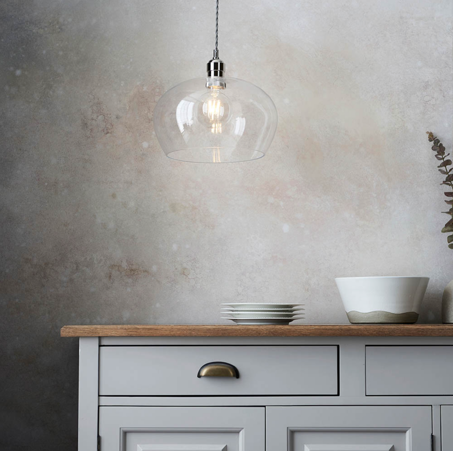 Clear Glass & Bright Nickel Medium Pendant - ID 12115
