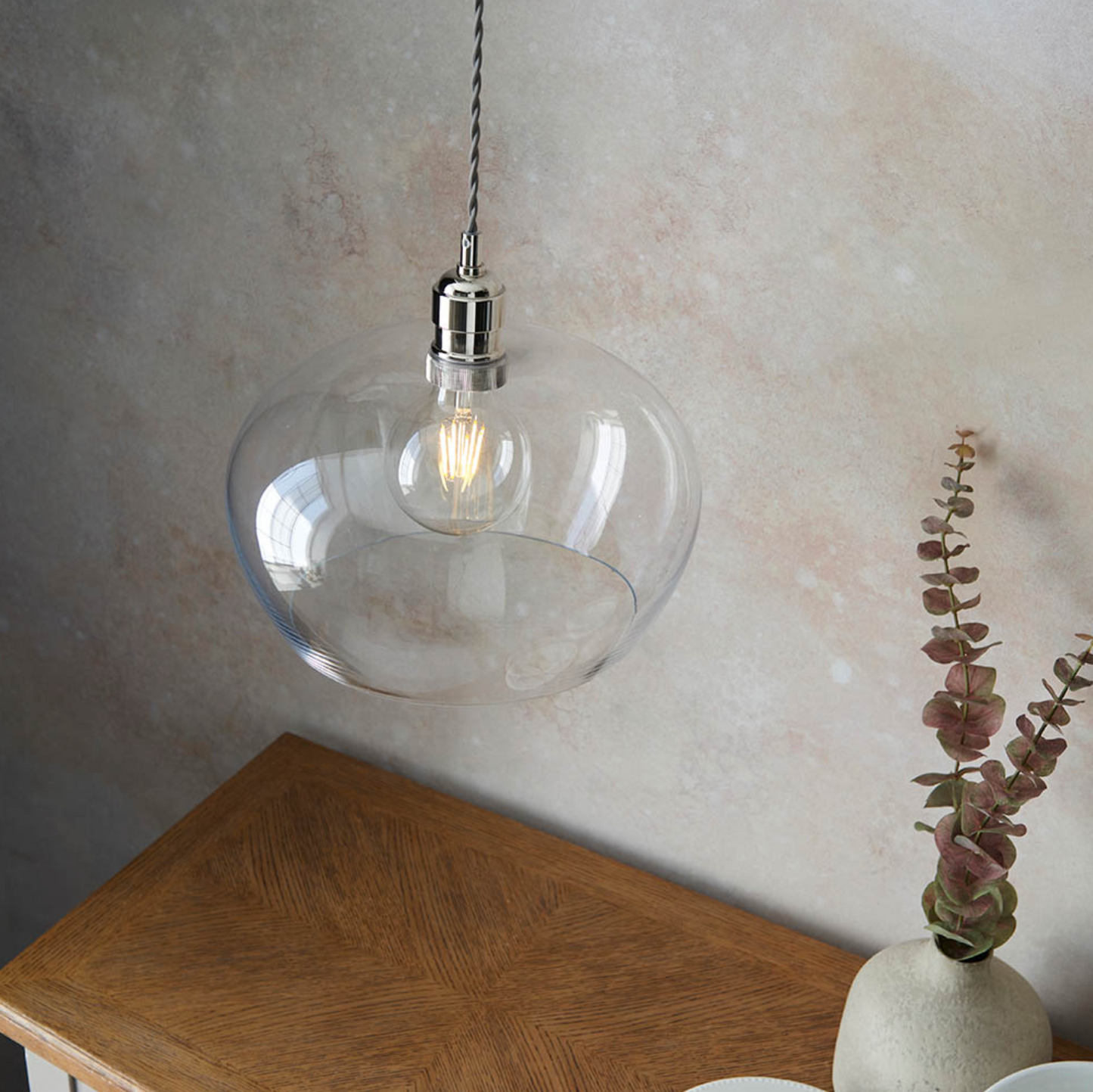 Clear Glass & Bright Nickel Medium Pendant - ID 12115