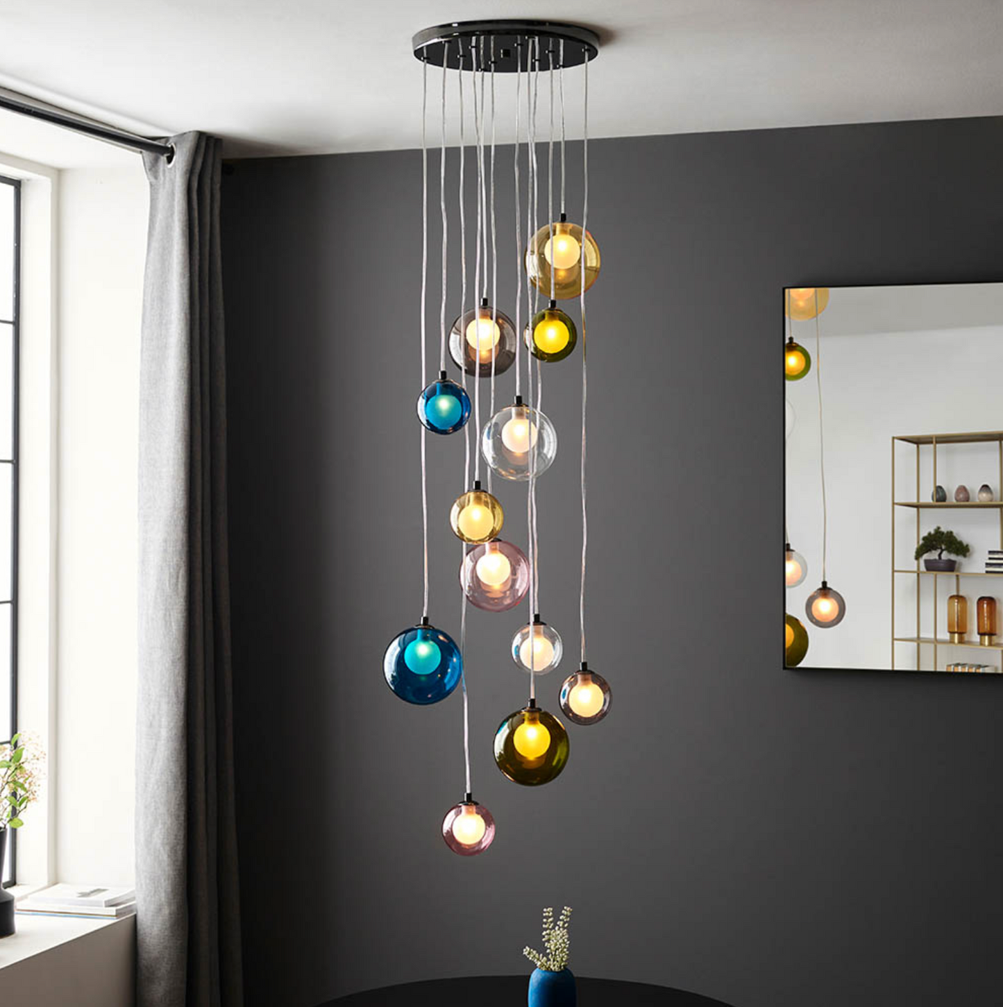 Multi-coloured Glass 12 Light Cluster Pendant - ID 12116