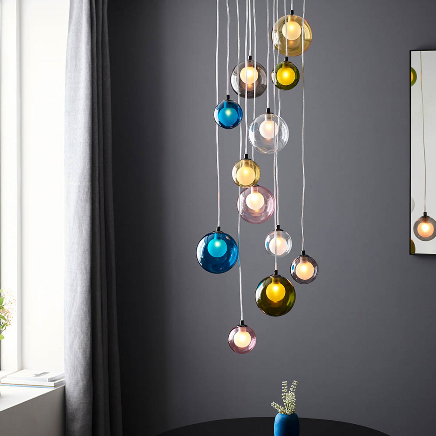 Multi-coloured Glass 12 Light Cluster Pendant - ID 12116