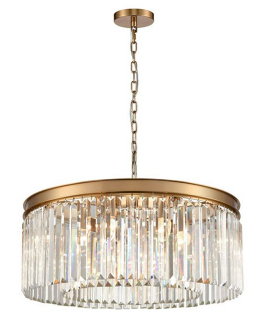 PERO Circular Medium 60cm Brushed Brass Metal & Crystal Pendant - ID 11507