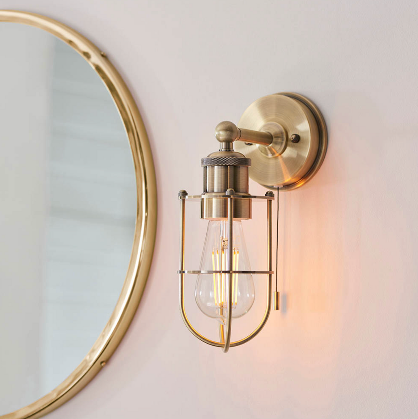 Caged Wall Light, Antique Brass - ID 12294