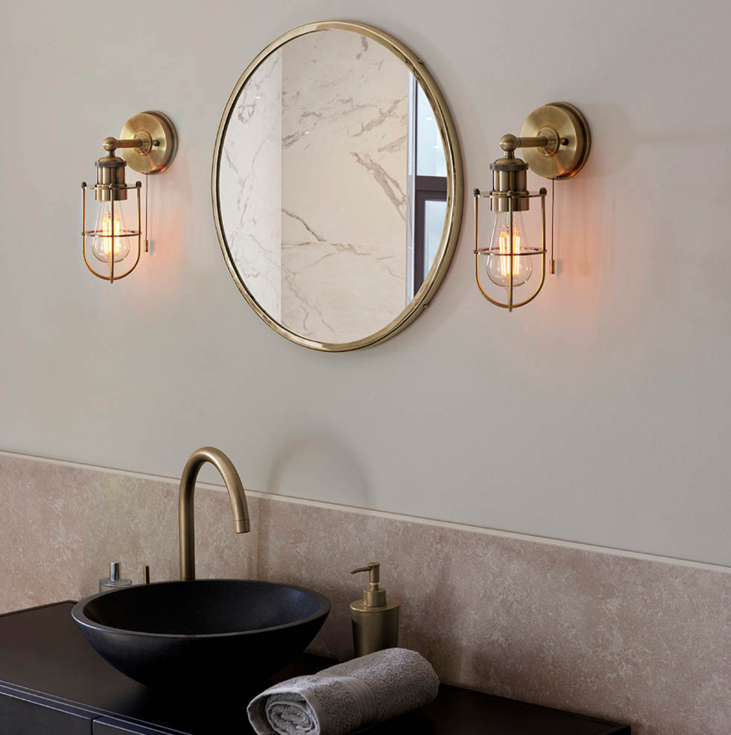 Caged Wall Light, Antique Brass - ID 12294
