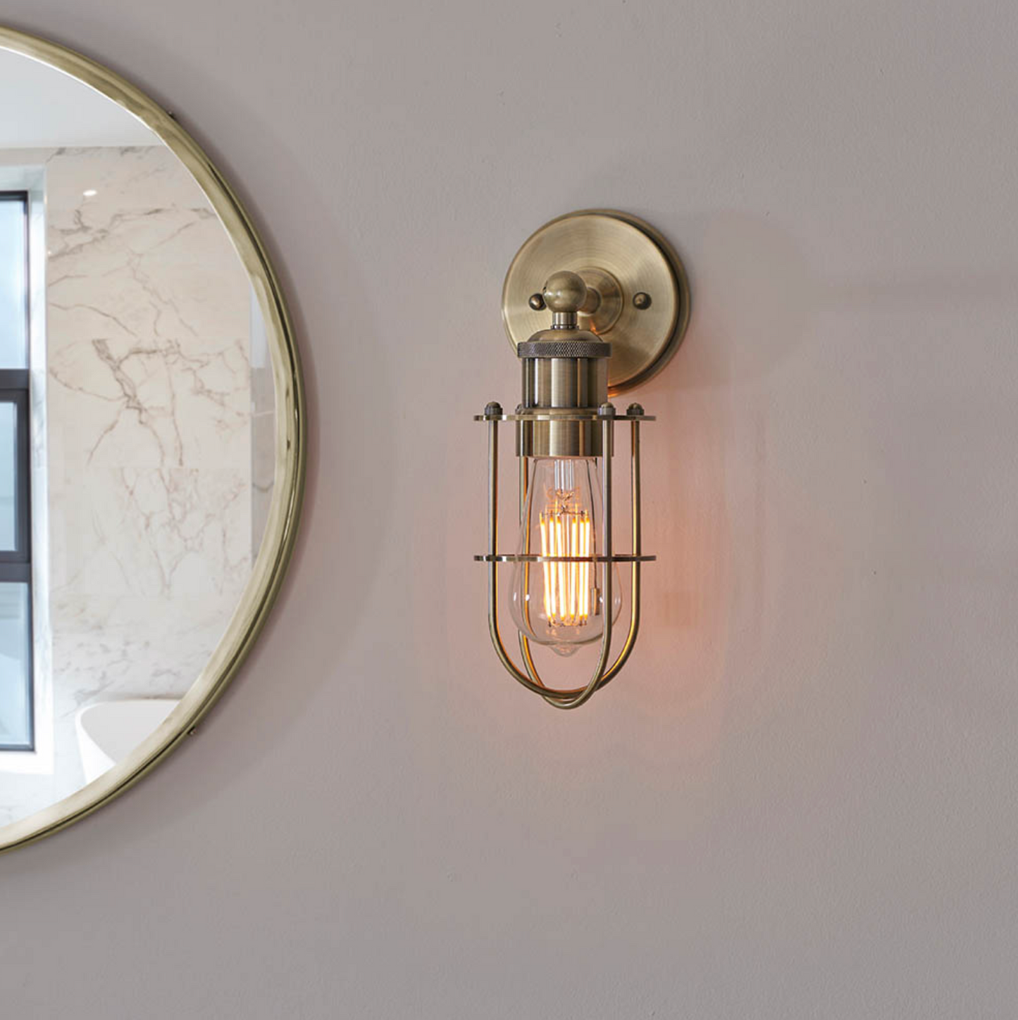 Caged Wall Light, Antique Brass - ID 12294