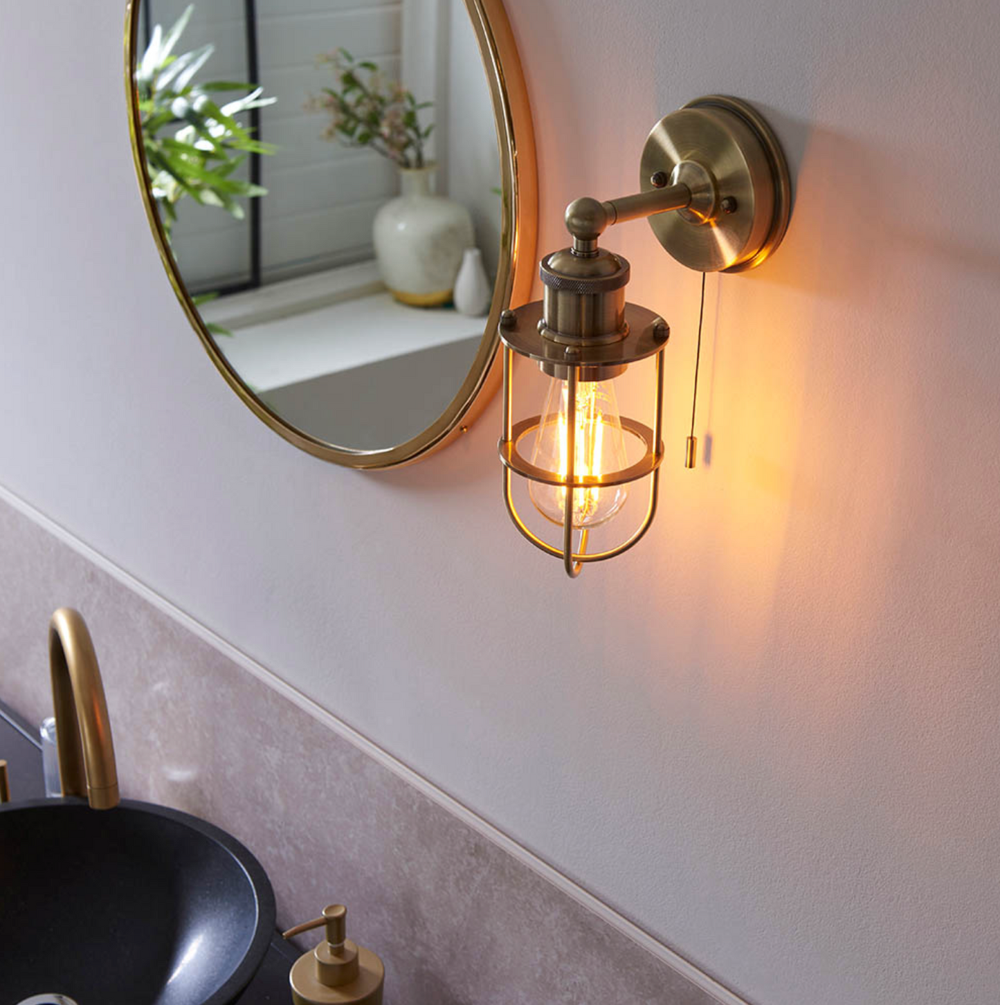 Caged Wall Light, Antique Brass - ID 12294