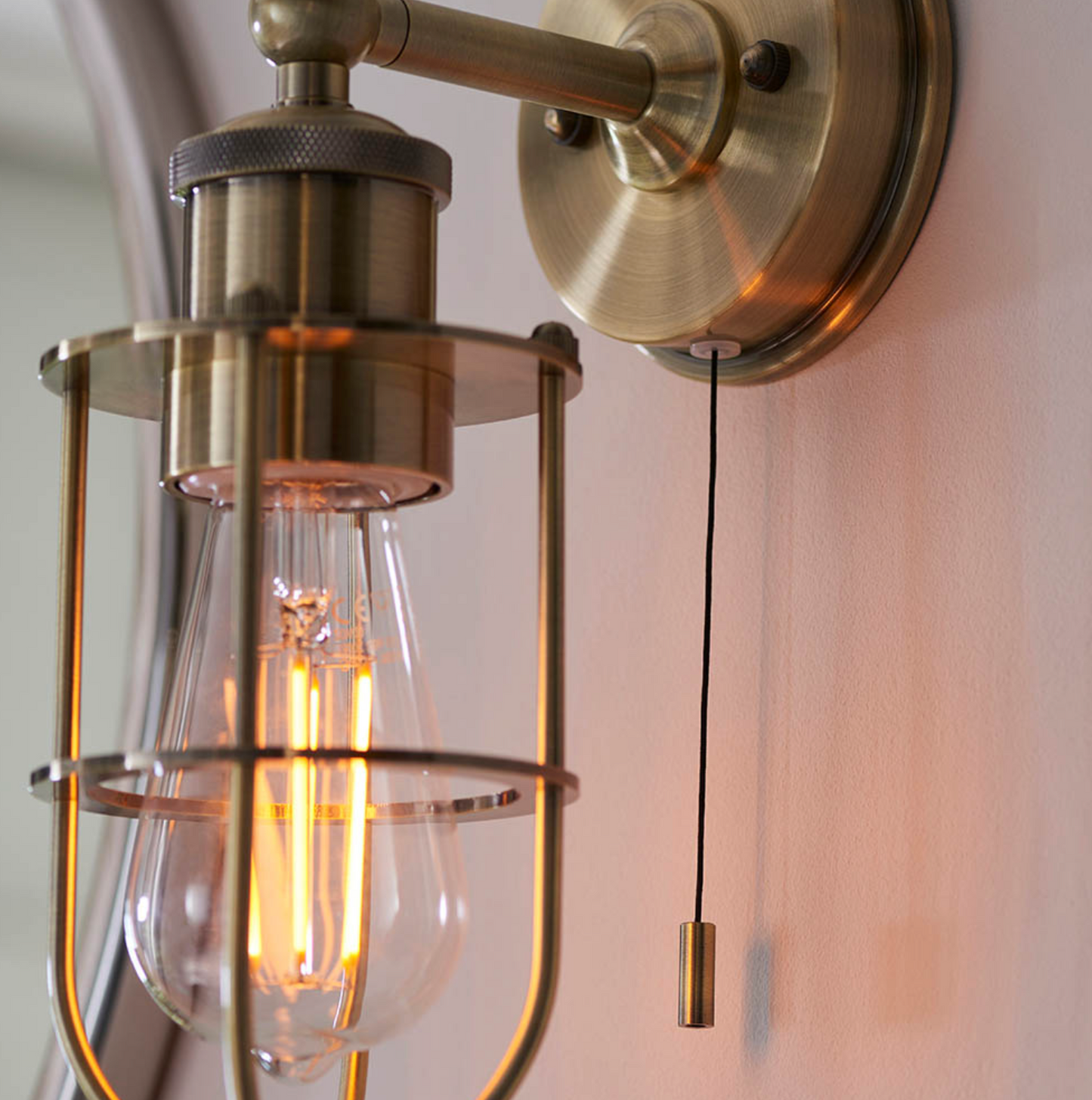 Caged Wall Light, Antique Brass - ID 12294