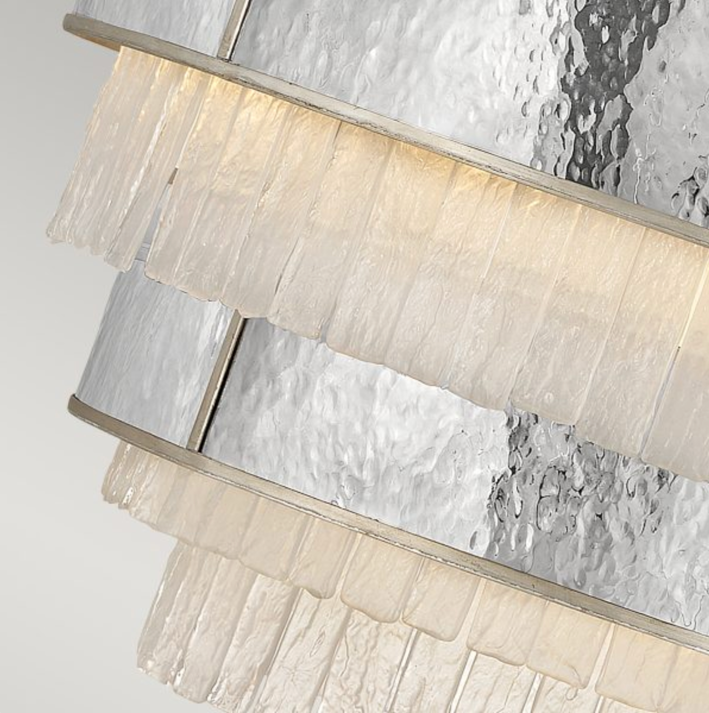 REV Opulent Hammered Stainless Steel & Textured Glass Twelve Lamp Chandelier - ID 12483