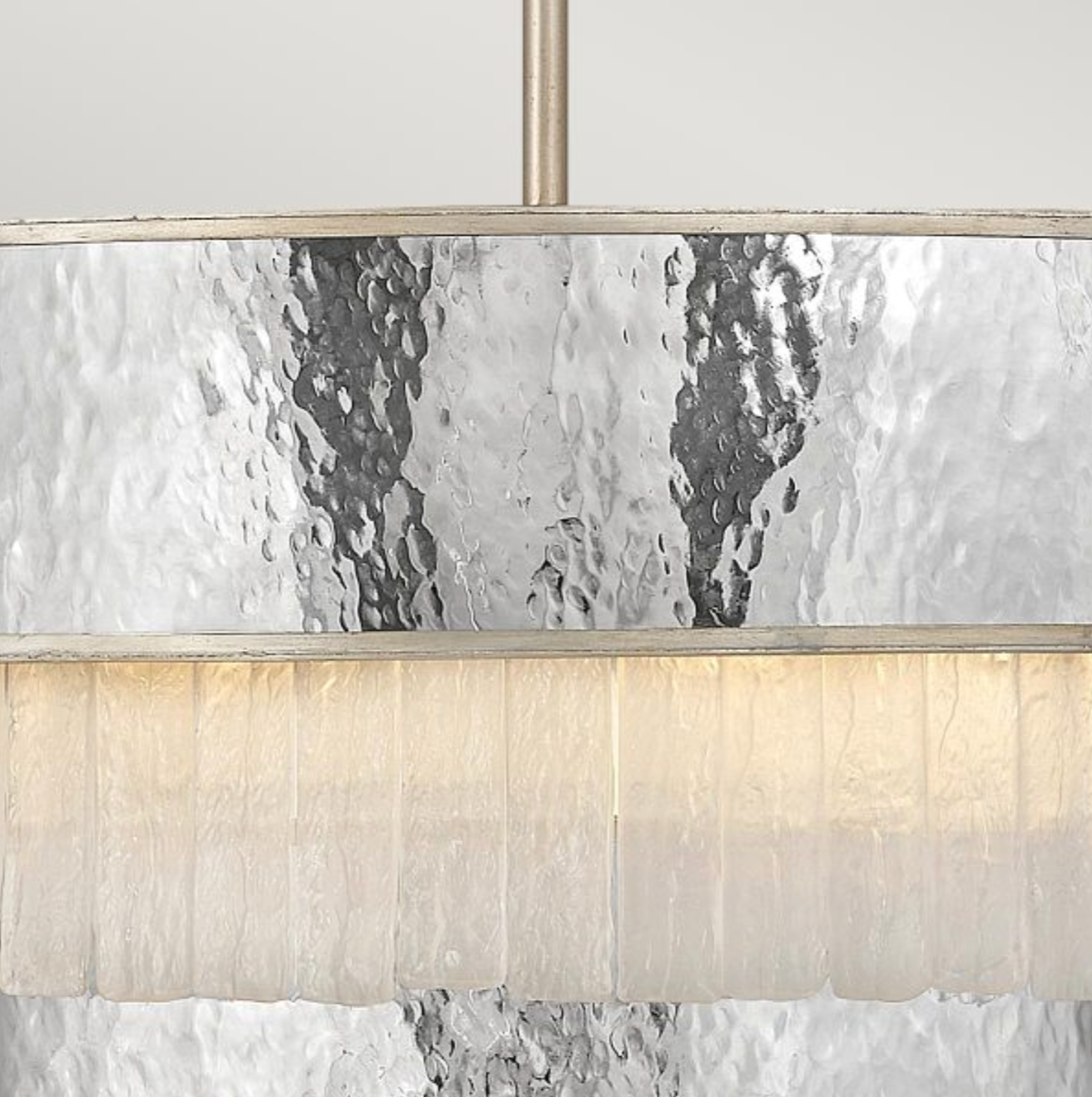 REV Opulent Hammered Stainless Steel & Textured Glass Twelve Lamp Chandelier - ID 12483