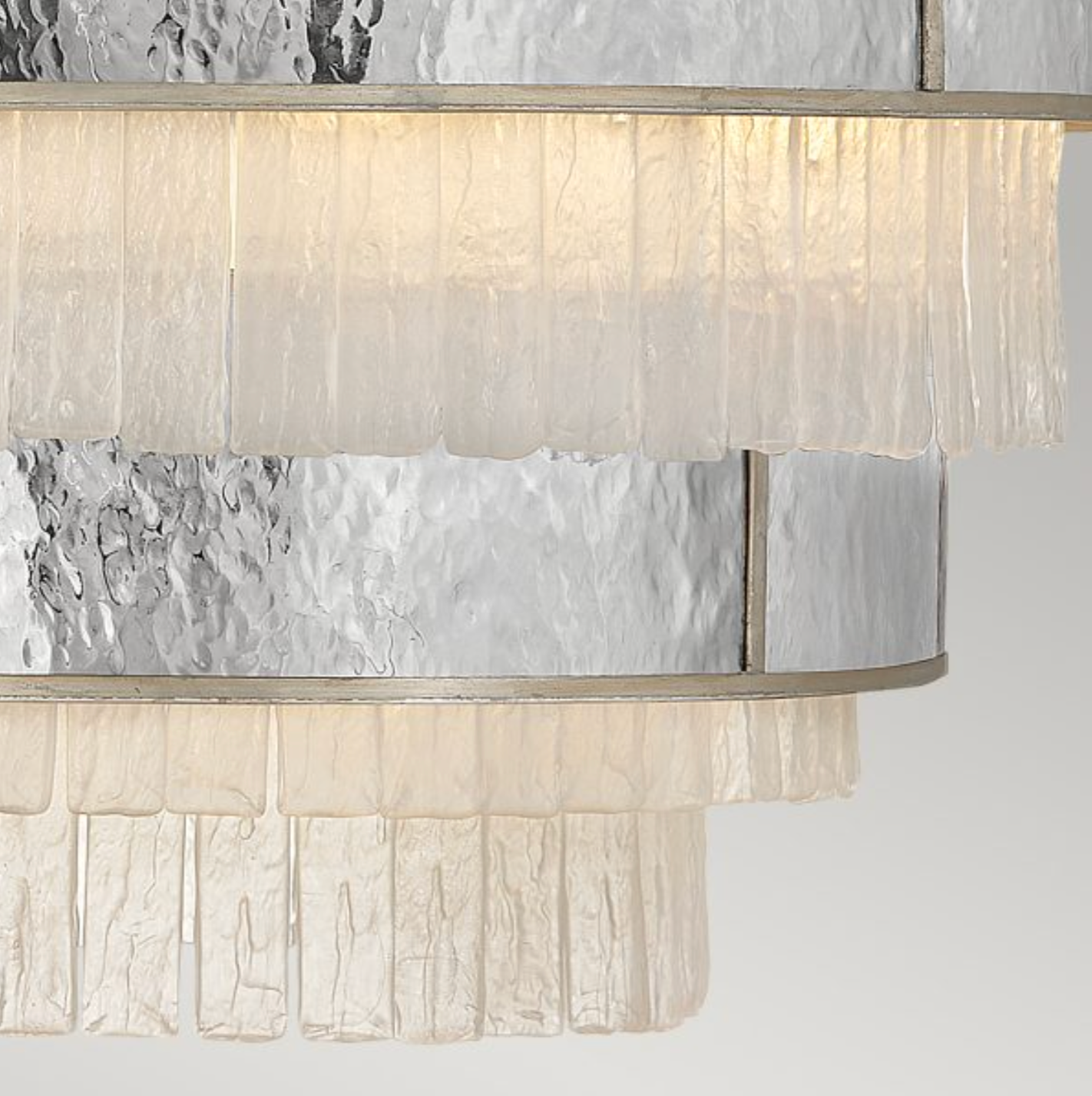 REV Opulent Hammered Stainless Steel & Textured Glass Twelve Lamp Chandelier - ID 12483