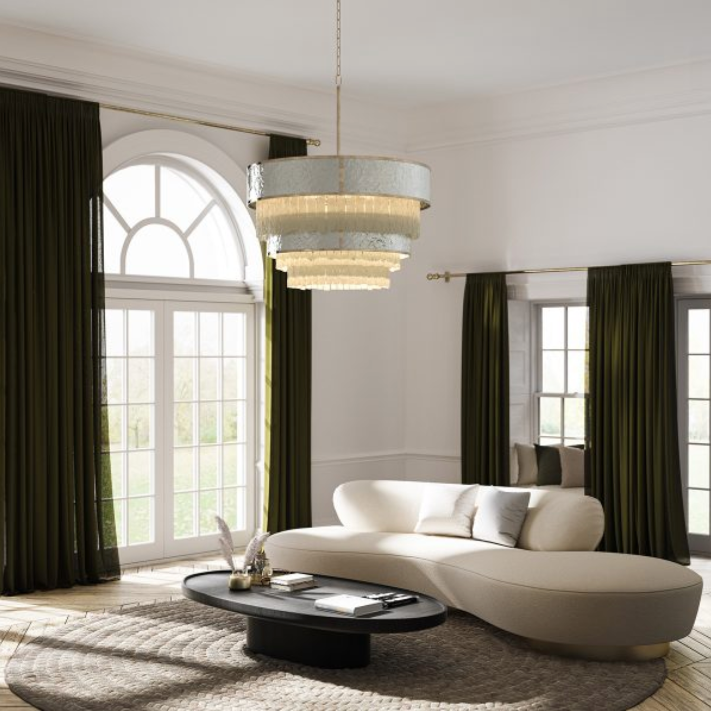 REV Opulent Hammered Stainless Steel & Textured Glass Twelve Lamp Chandelier - ID 12483