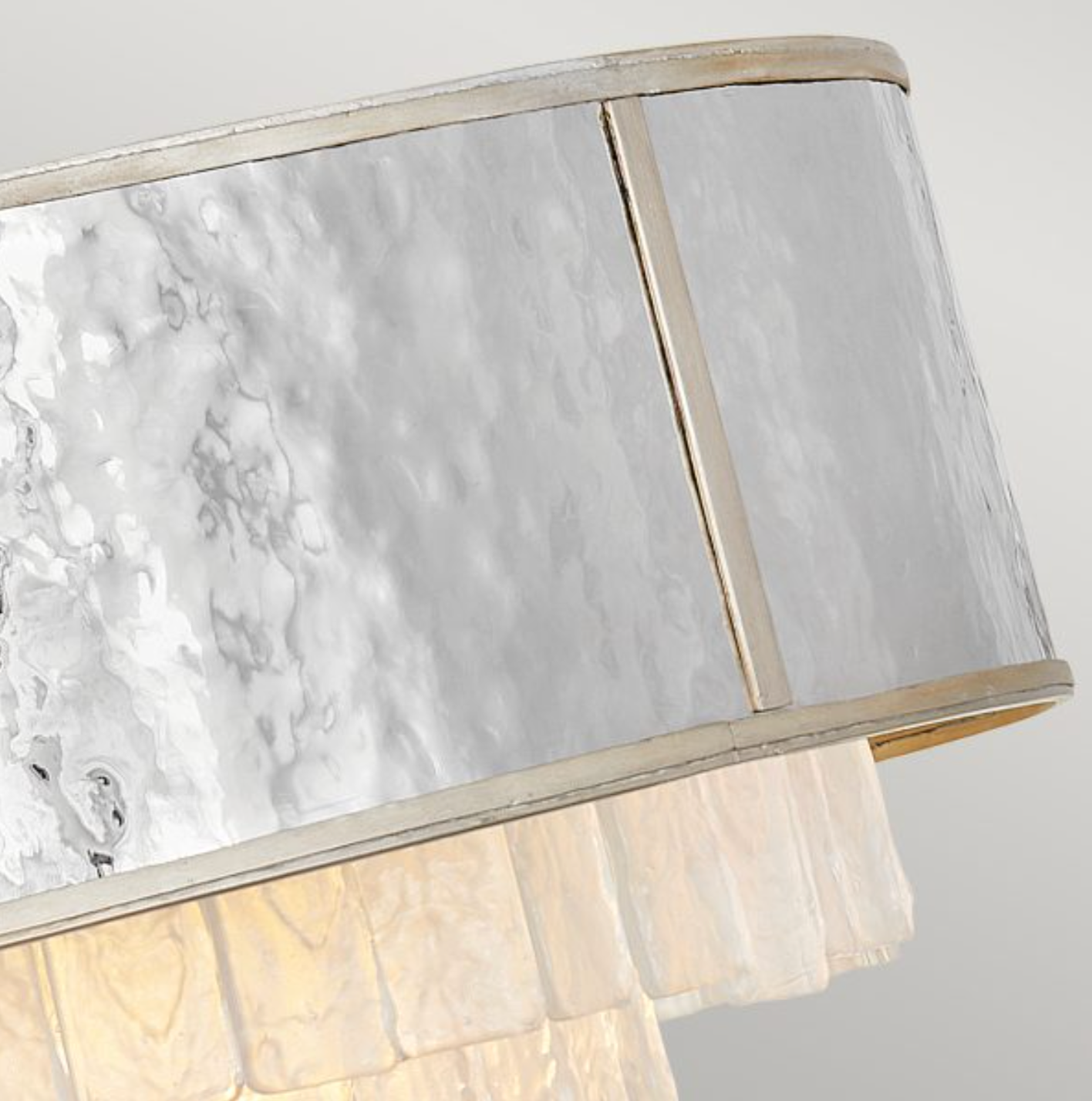 REV Opulent Hammered Stainless Steel & Textured Glass Eight Lamp Chandelier - ID 12486