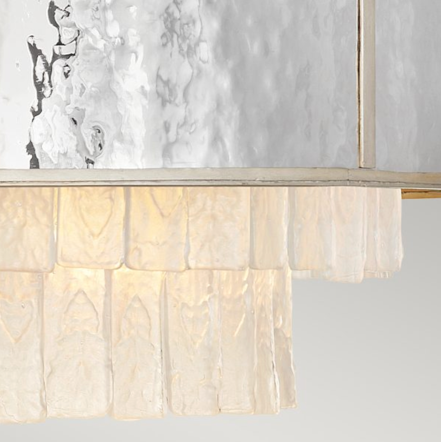 REV Opulent Hammered Stainless Steel & Textured Glass Eight Lamp Chandelier - ID 12486