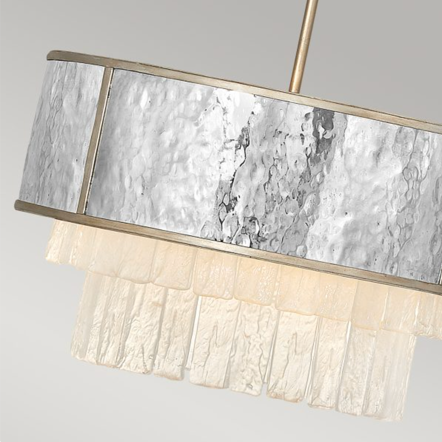 REV Opulent Hammered Stainless Steel & Textured Glass Four Lamp Semi-flush Pendant - ID 12485