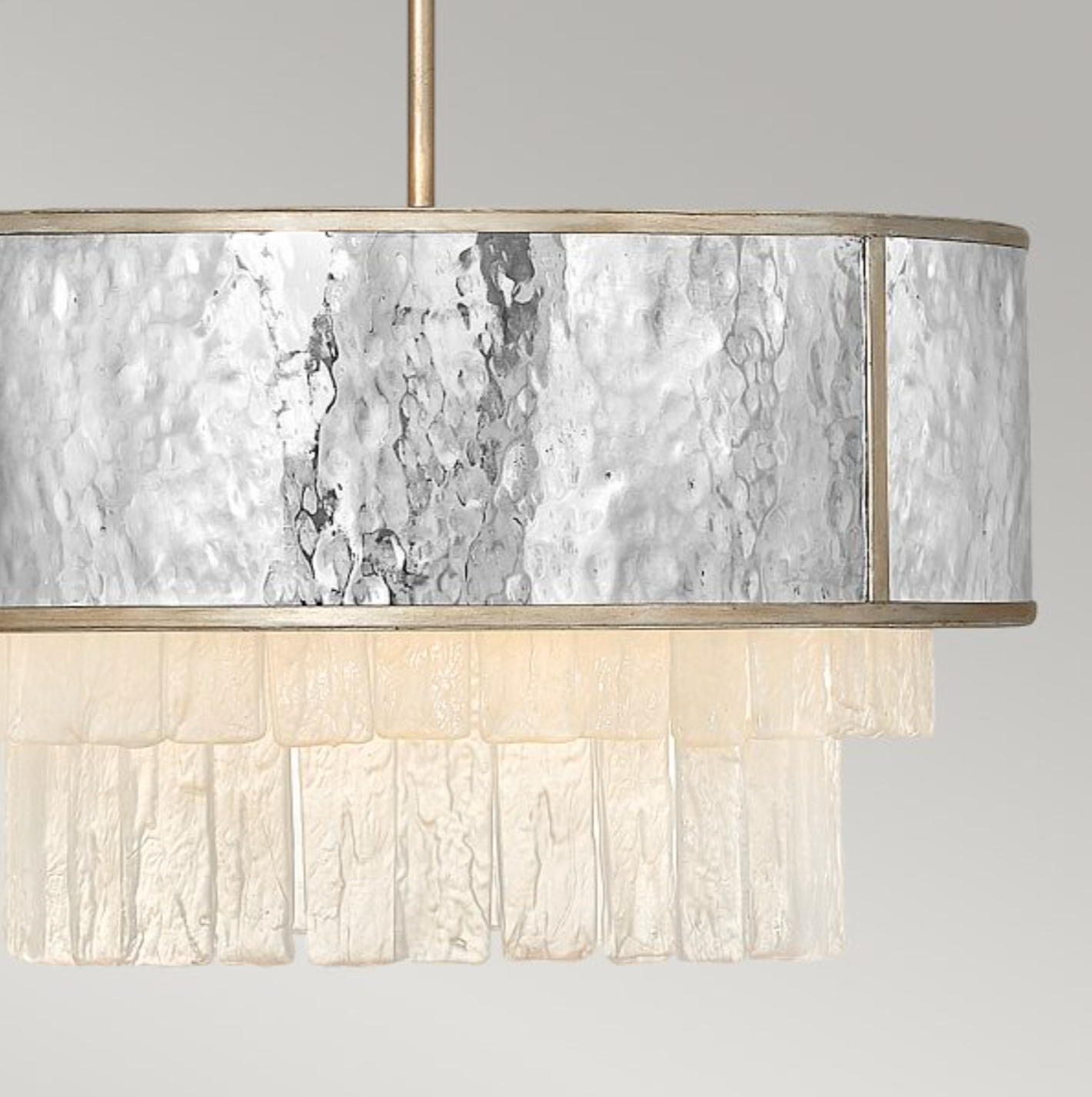 REV Opulent Hammered Stainless Steel & Textured Glass Four Lamp Semi-flush Pendant - ID 12485