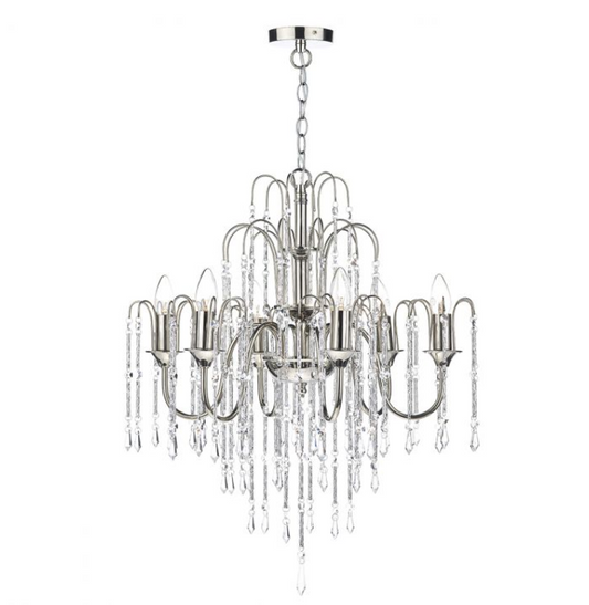 Polished Nickel 6 Light Chandelier with Crystal Beads - ID 5076