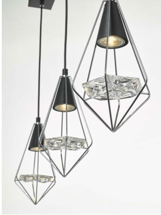 Torridon 3 Light Linear Bar Pendant In Black & Chrome With Glass Feature - 9490