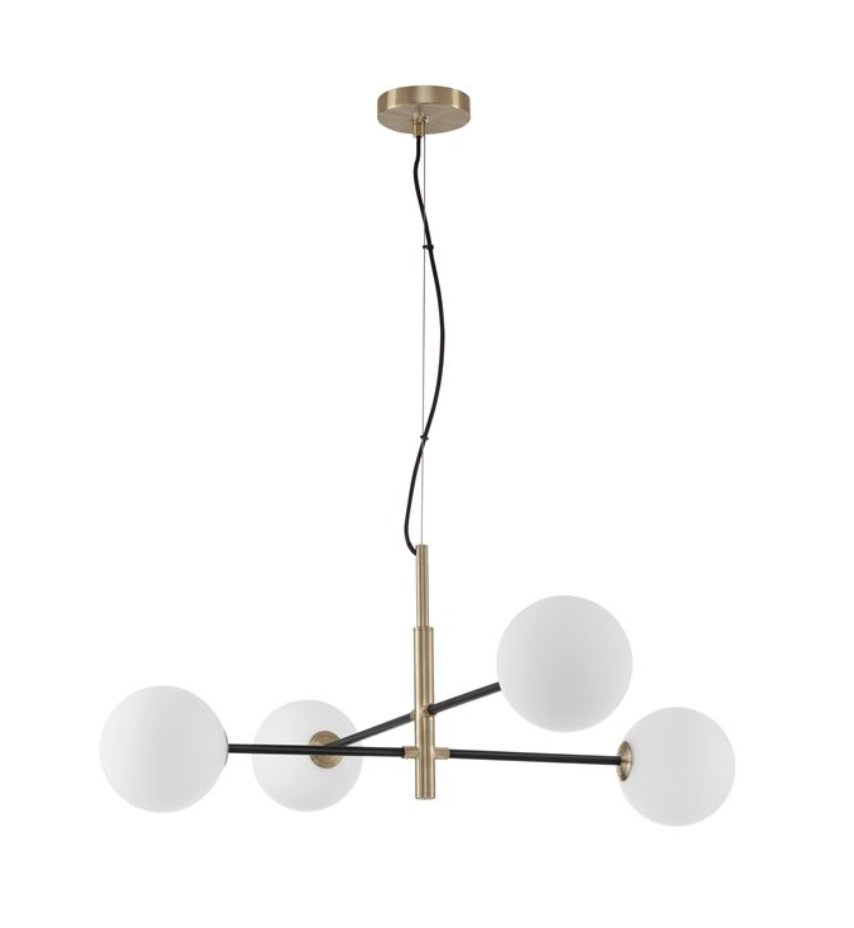 VIT Satin Brass & Black Rod 4 Arm Globe Chandelier - ID 9950