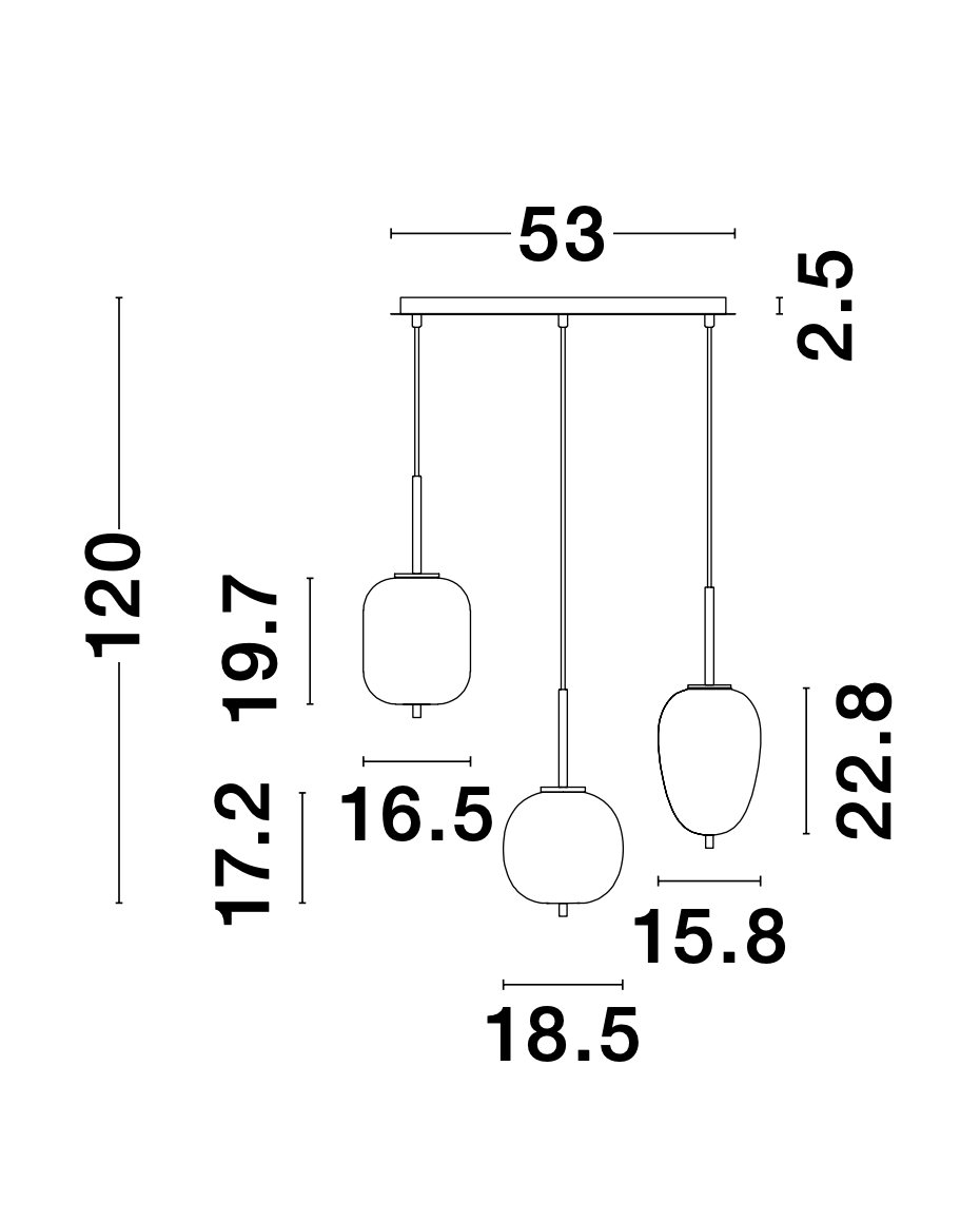 LAT Brass & Opal Glass Linear Triple Pendant - ID 9953