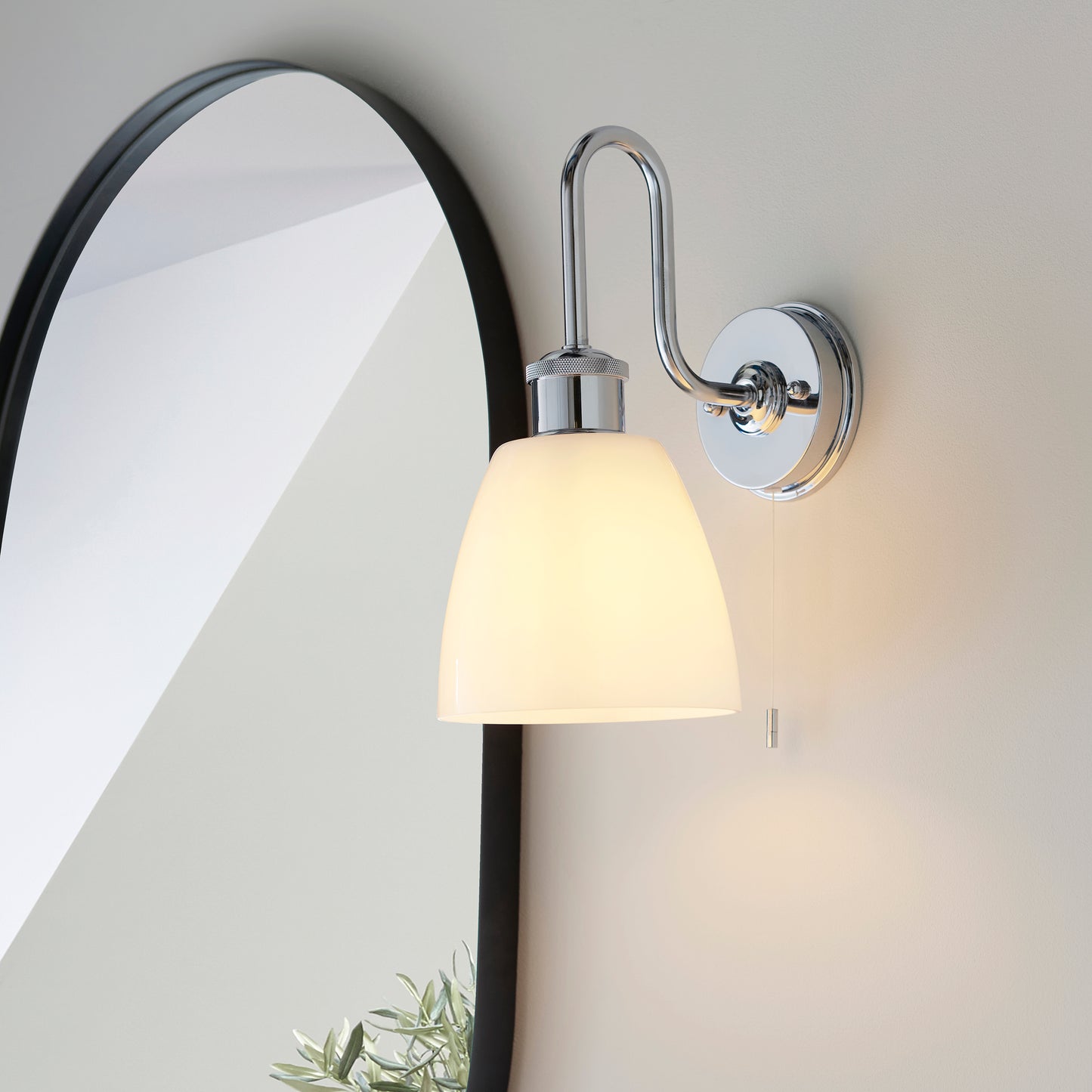 Industrial Chic Chrome & Opal Glass Bathroom Wall Light - ID 11662