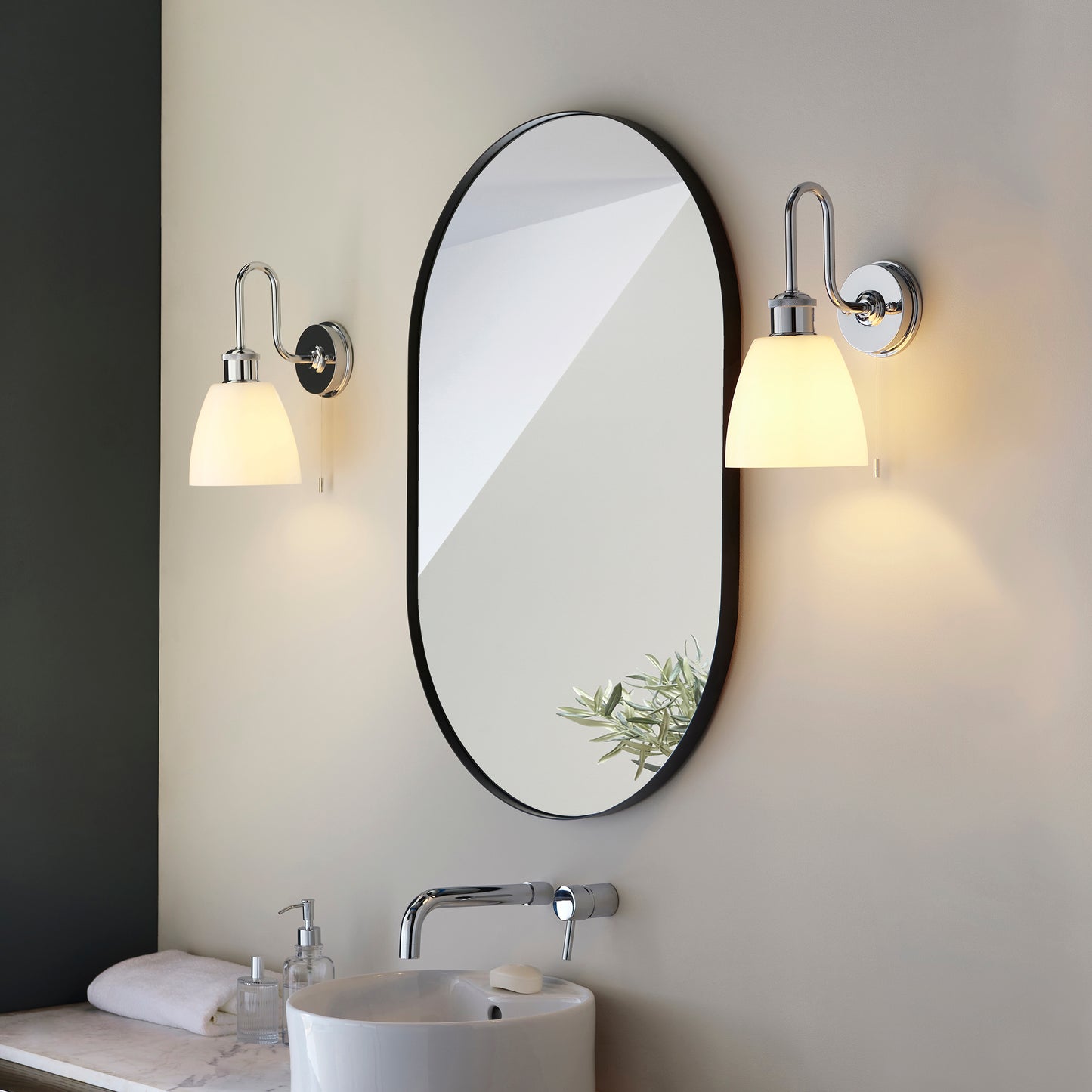 Industrial Chic Chrome & Opal Glass Bathroom Wall Light - ID 11662