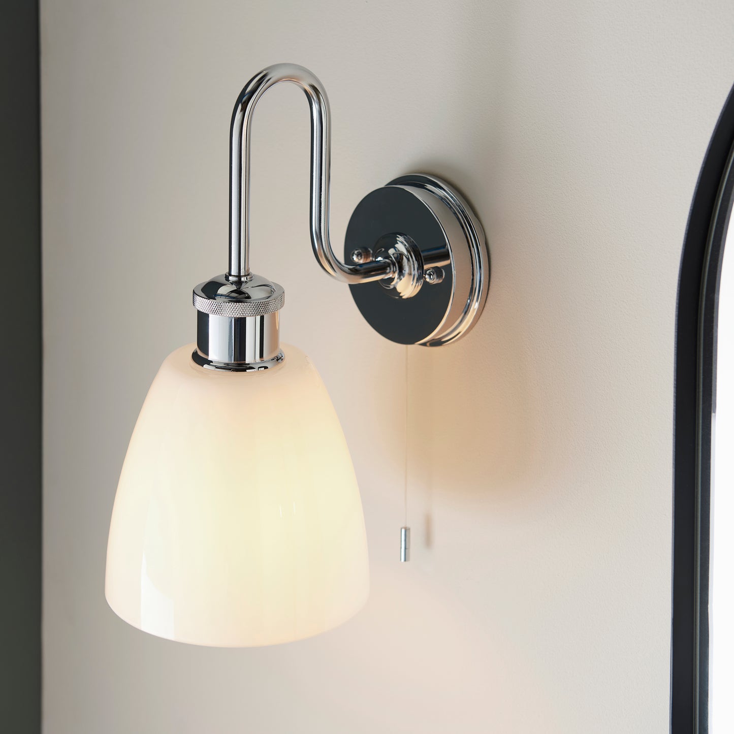 Industrial Chic Chrome & Opal Glass Bathroom Wall Light - ID 11662