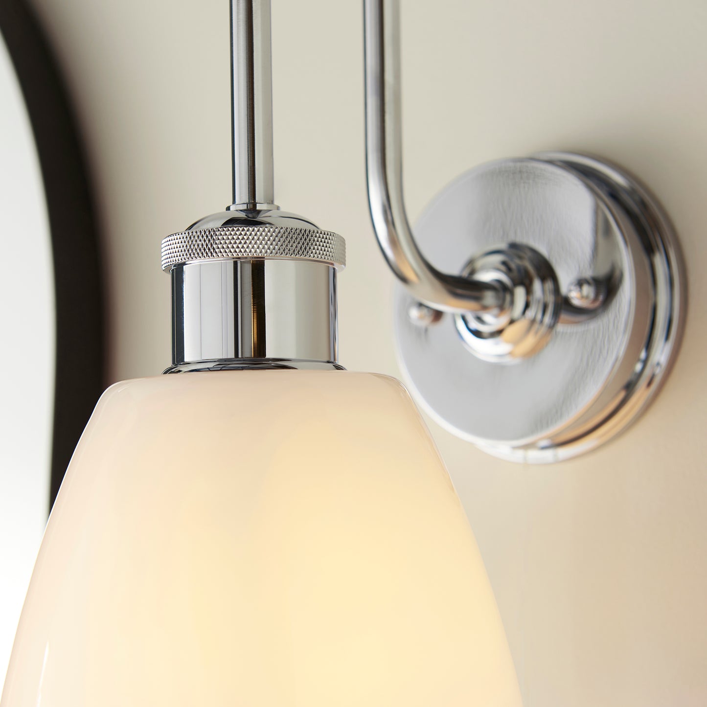 Industrial Chic Chrome & Opal Glass Bathroom Wall Light - ID 11662