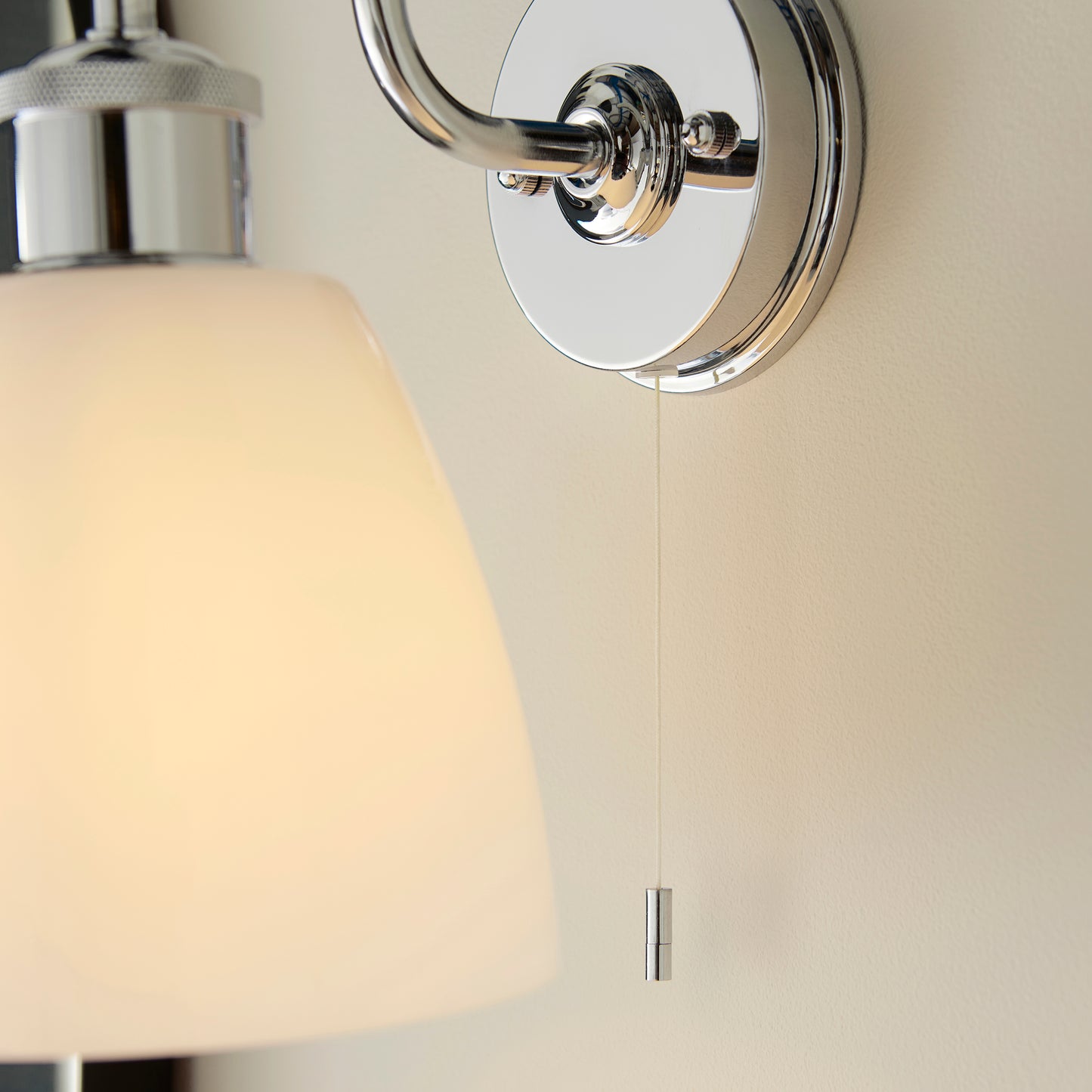 Industrial Chic Chrome & Opal Glass Bathroom Wall Light - ID 11662