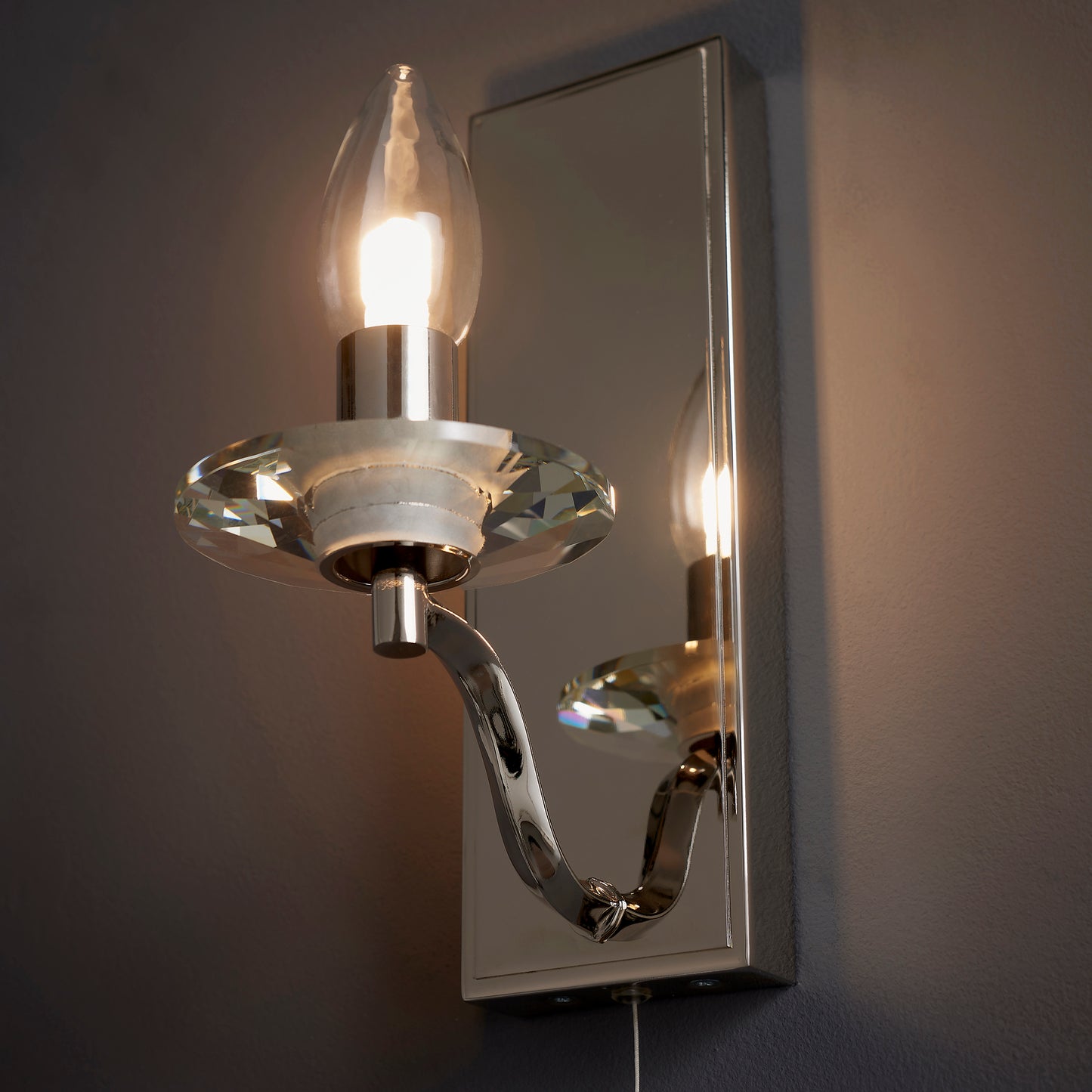 Timeless Polished Nickel & Crystal Bathroom Wall Light - ID 11680